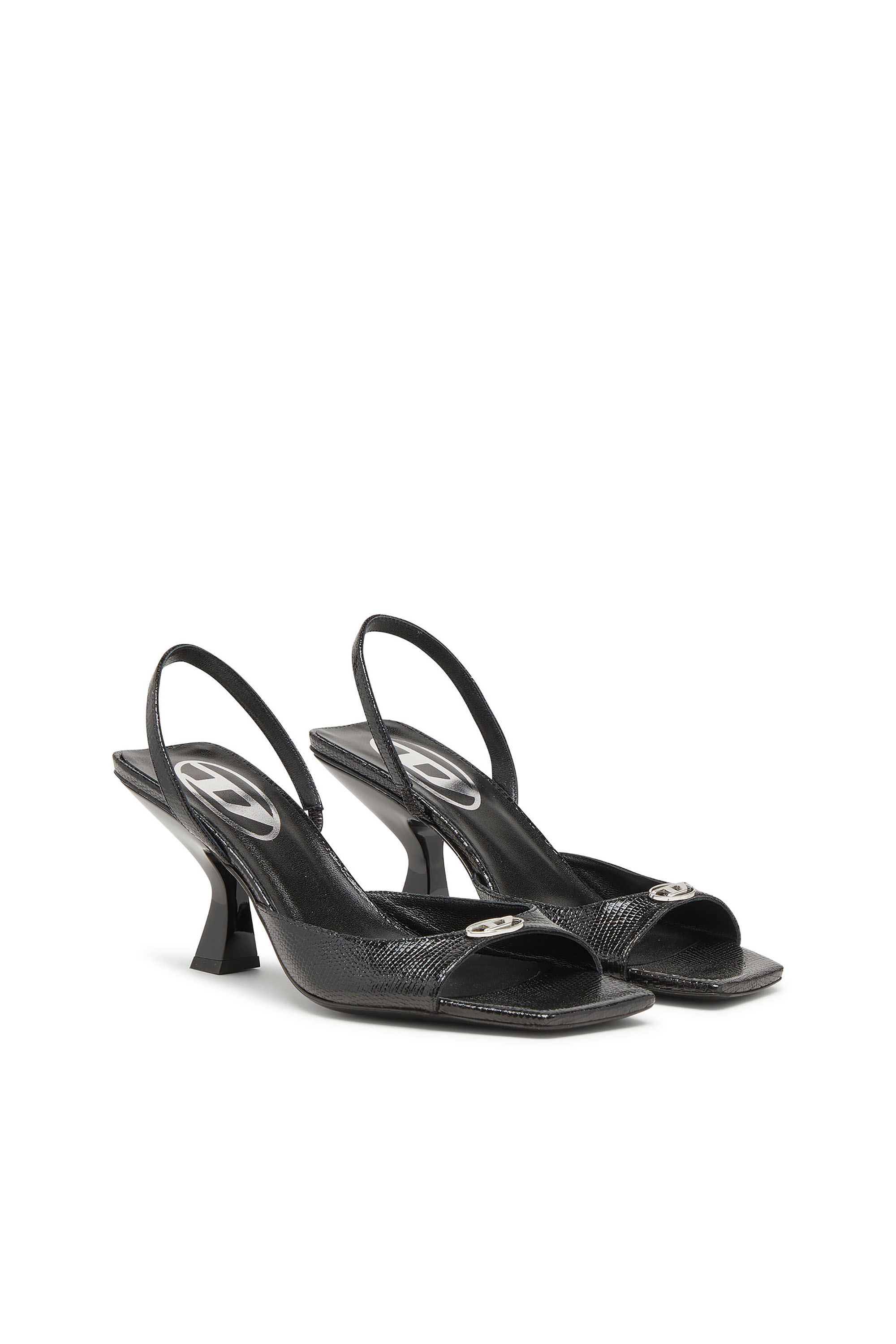 Diesel - D-AMBER 75 SANDAL, Woman's D-Amber-Slingback sandals in lizard-effect leather in Black - 2