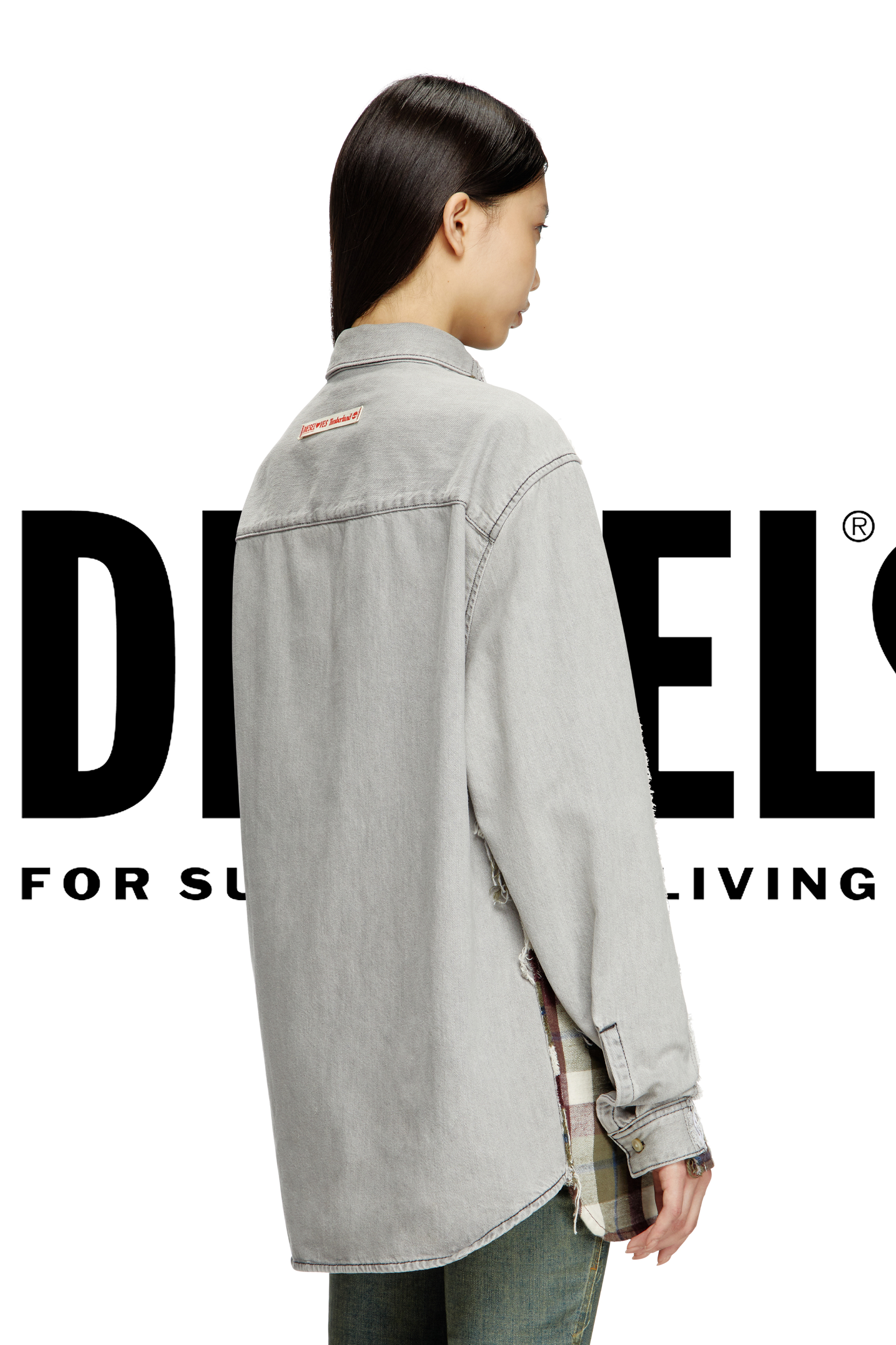 Diesel - Shirt Diseloves 8B, Unisex's Check and bleach-effect denim shirt in Red/Grey - 5