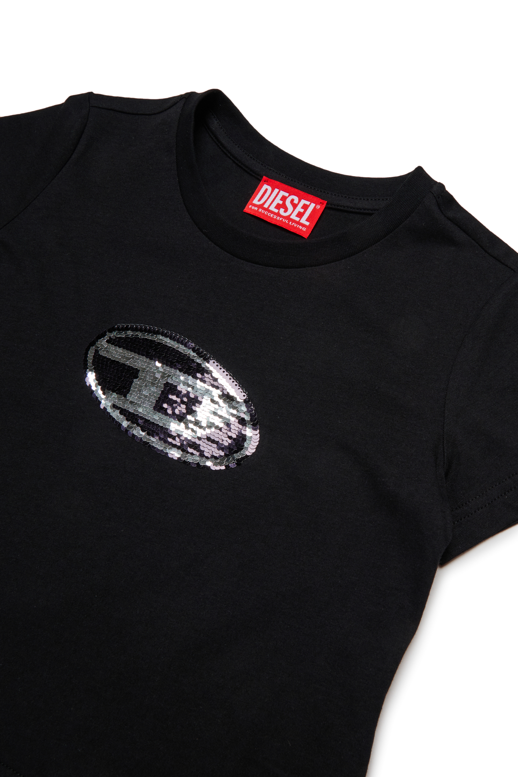 Diesel - TSEQUINSG, Woman's Cotton T-shirt with sequin logo in Black - 3