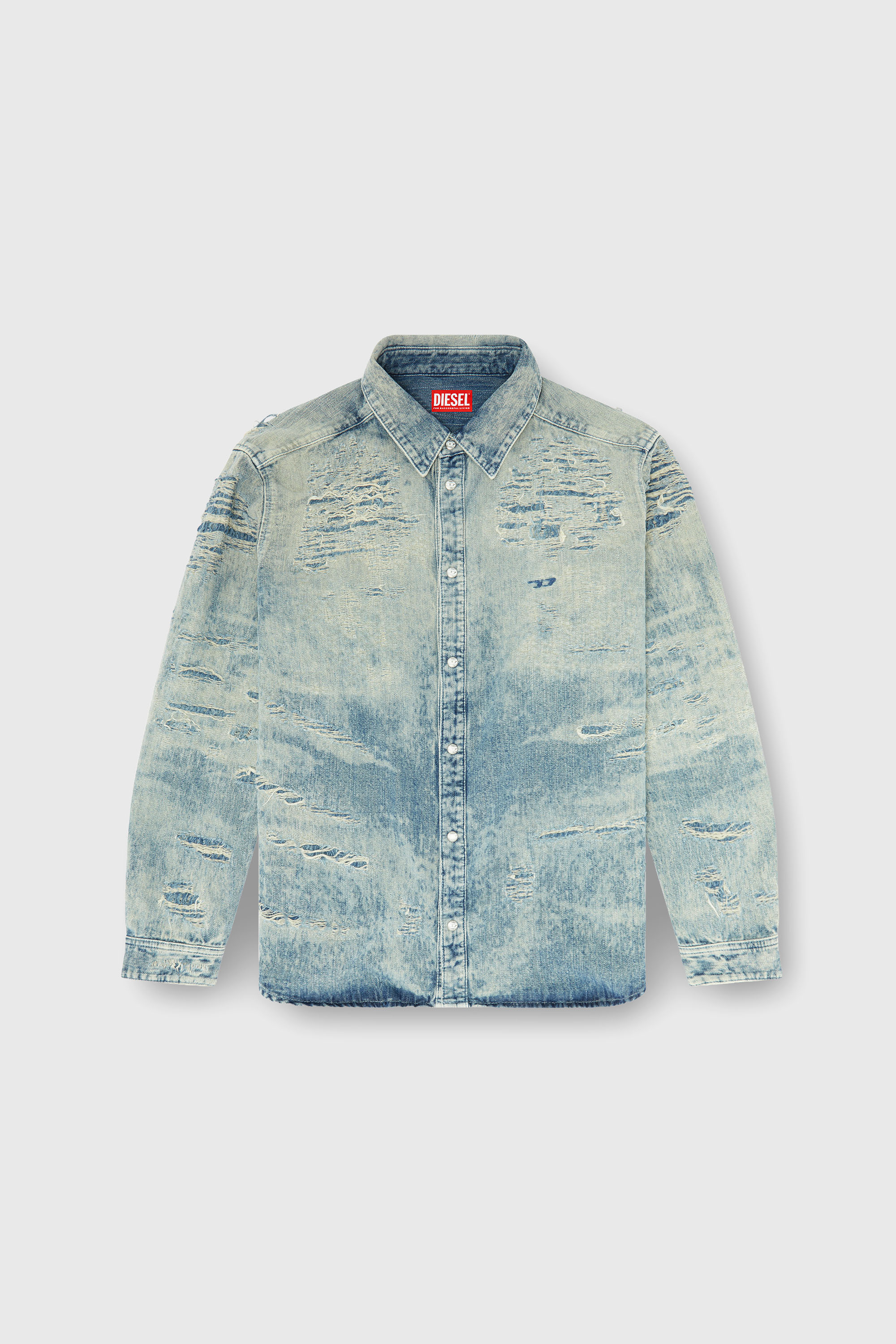 Diesel - D-SIMPLY, Man's Shirt in distressed-effect jacquard denim in Light Blue - 2