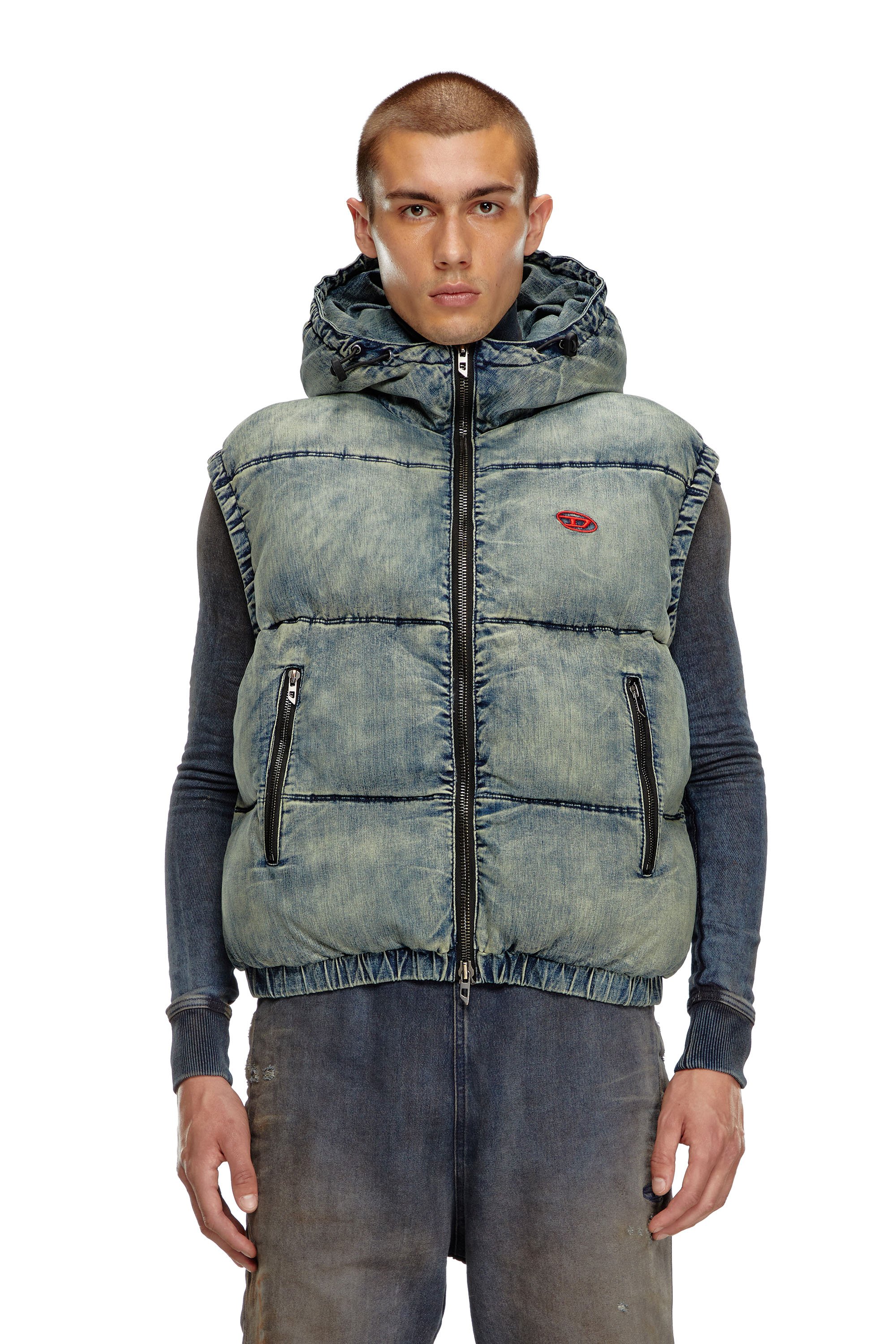 Diesel - W-MONS-SL, Man's Padded vest in faded denim in Blue - 1