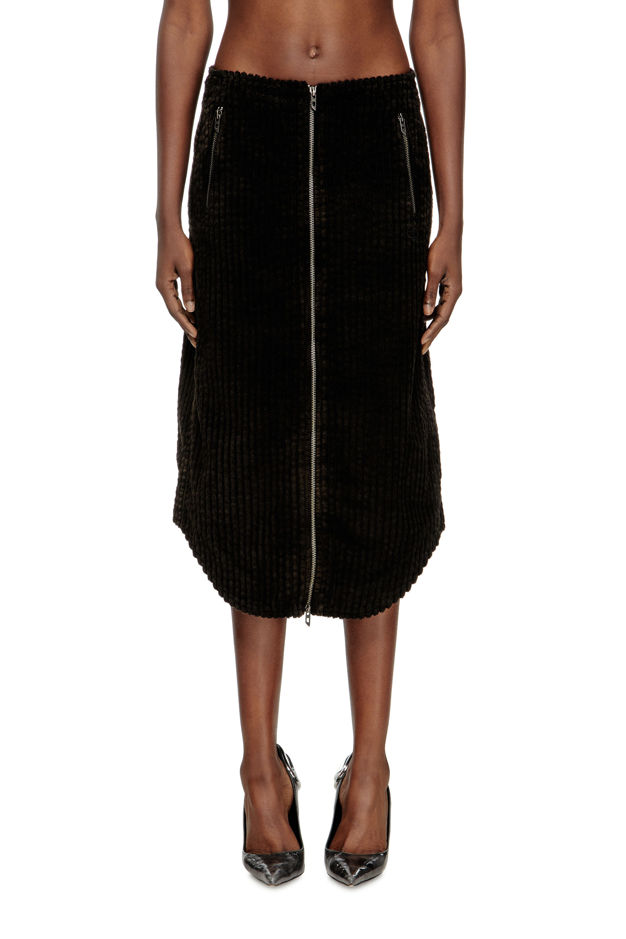 Diesel - O-LLIPOP, Woman's Cotton midi skirt with zipper in Black - 3