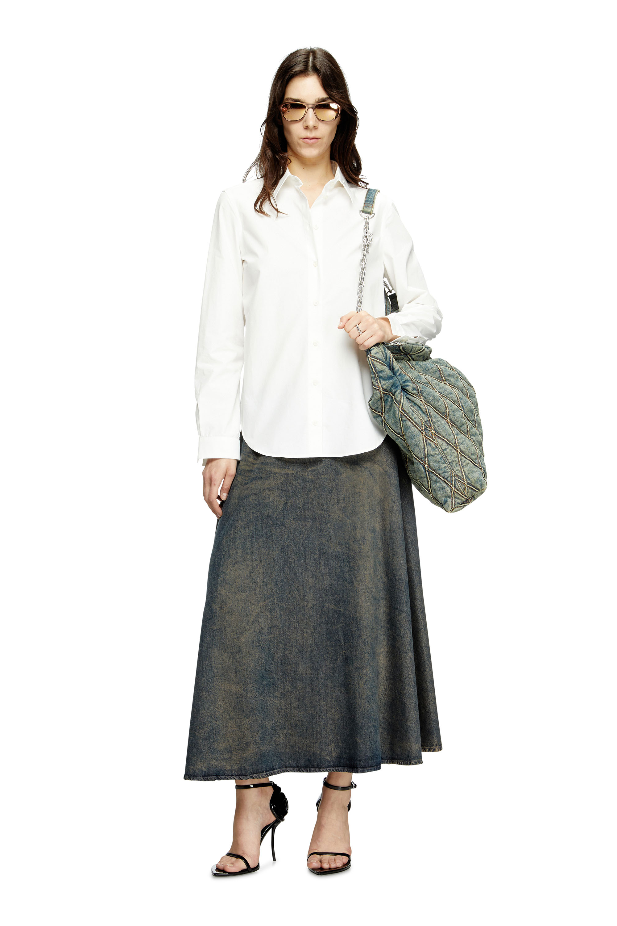 Diesel - C-RONOS, Woman's Poplin shirt with Oval D in White - 2