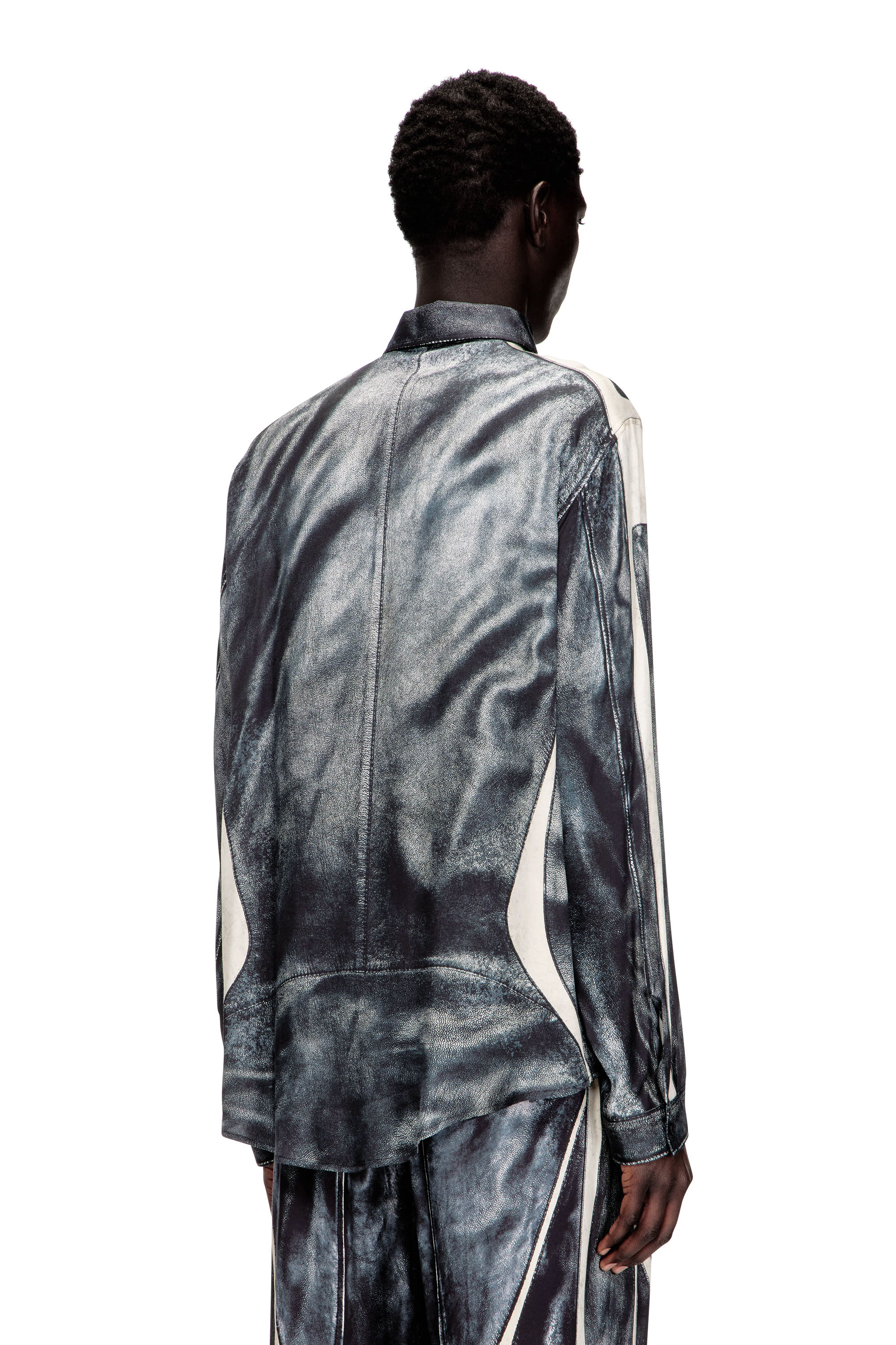 Diesel - S-SIMPLY-BMCZ, Man's Printed viscose shirt with front zip closure in Black/White - 4