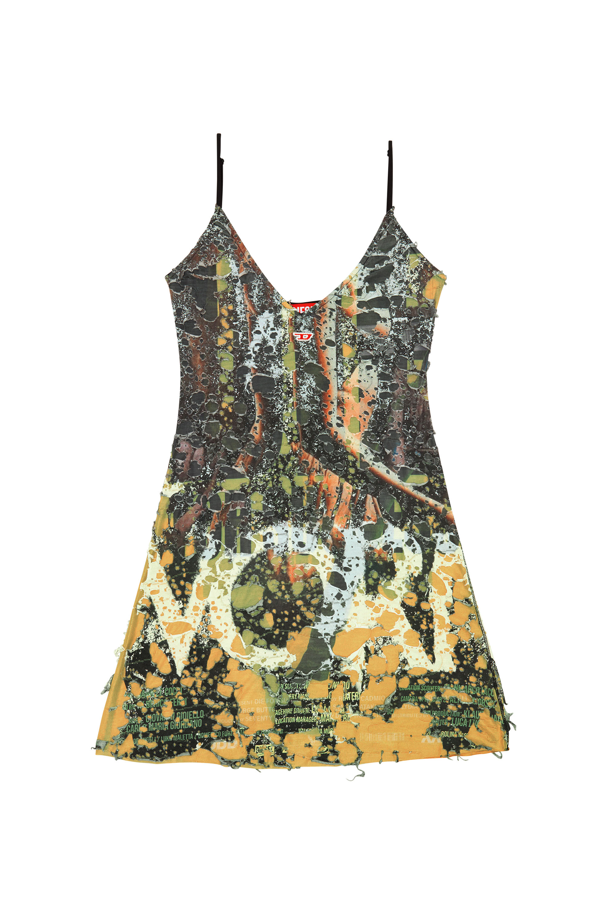 Diesel - D-JENA-DEV, Woman Short destroyed dress with poster print in Multicolor - Image 5