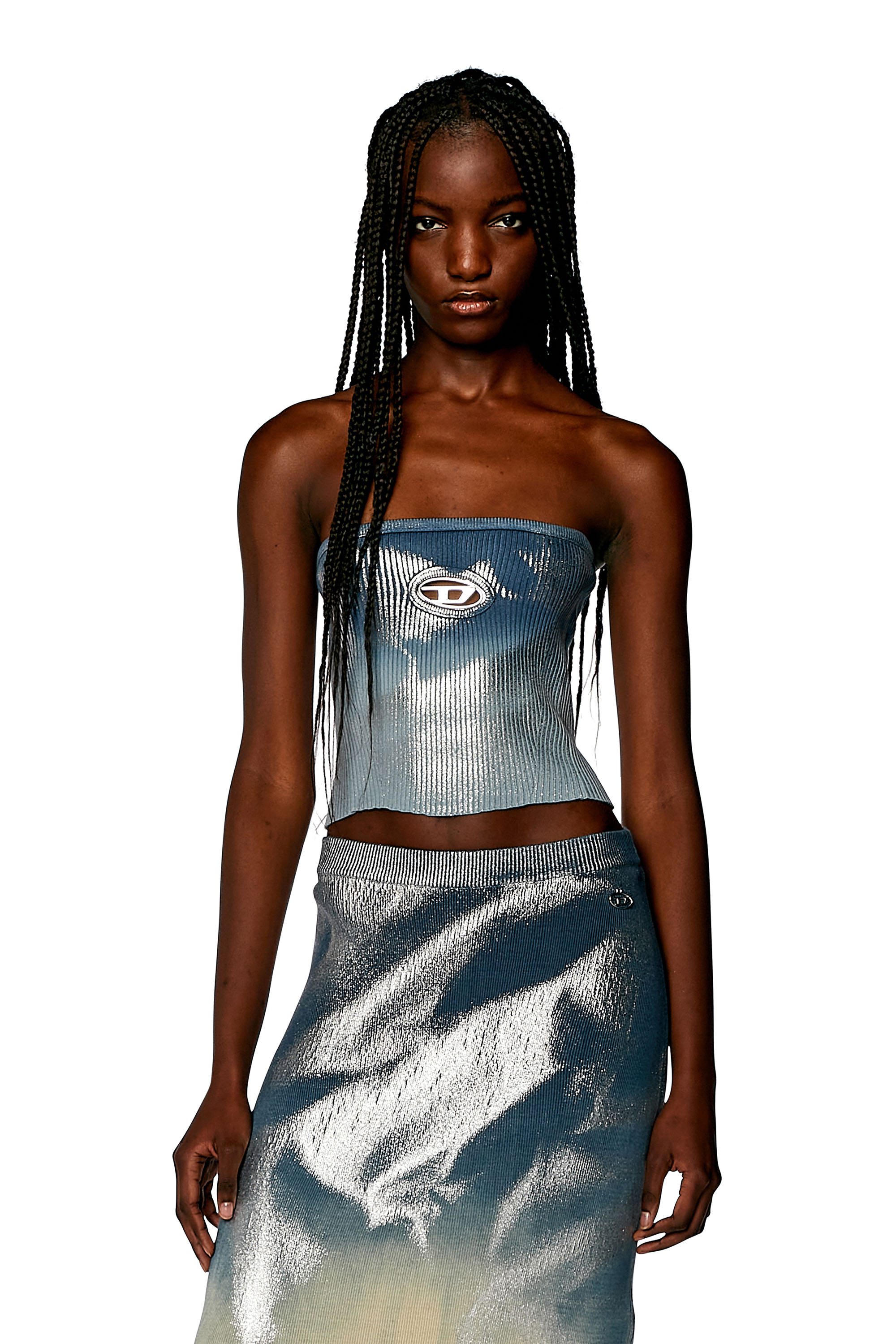 Diesel - M-CLARKSVILLEX-B, Woman Knit tube top with metallic effects in Blue - Image 2