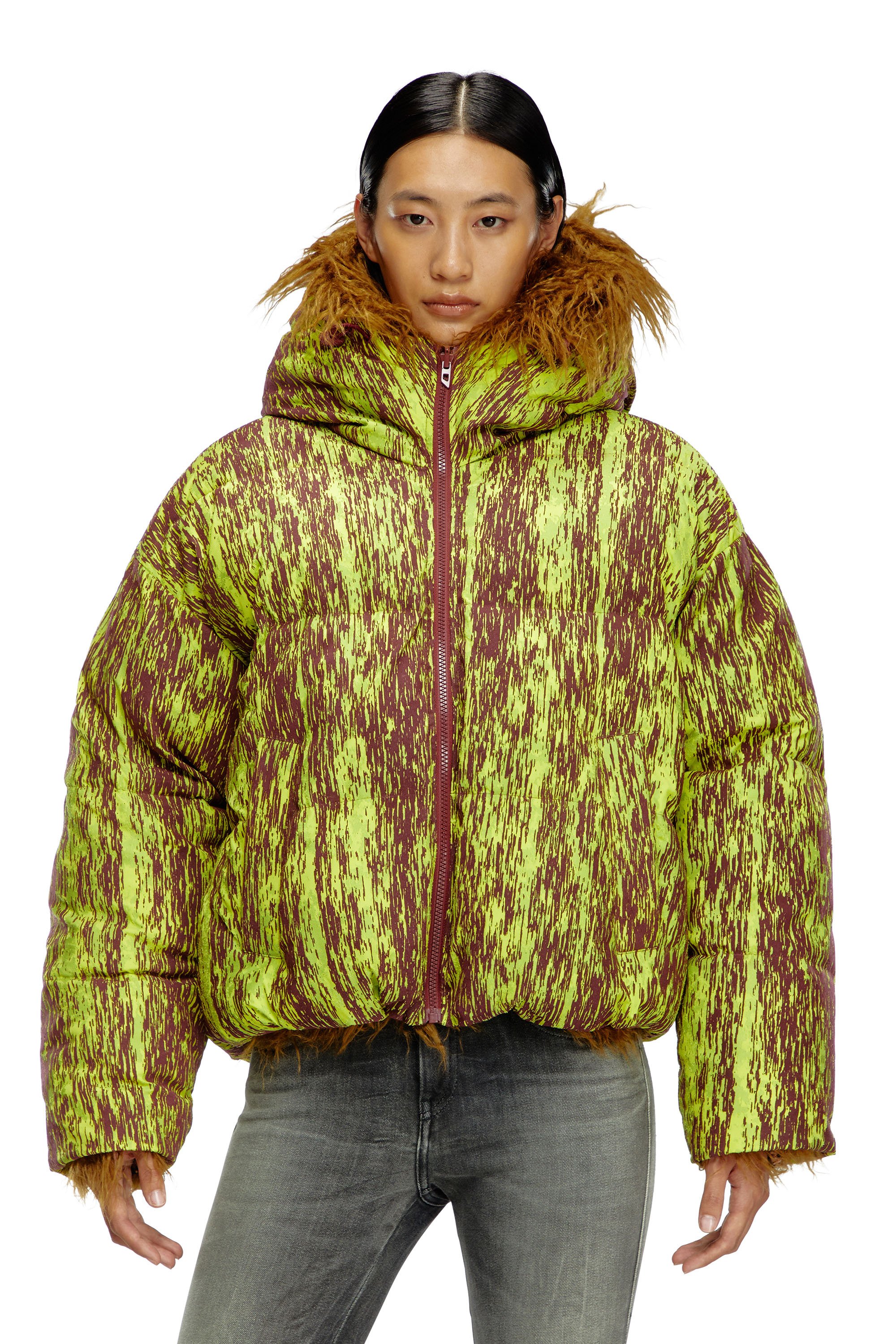 Diesel - W-ASABI, Woman's Reversible devoré and shaggy hair jacket in Brown - 6