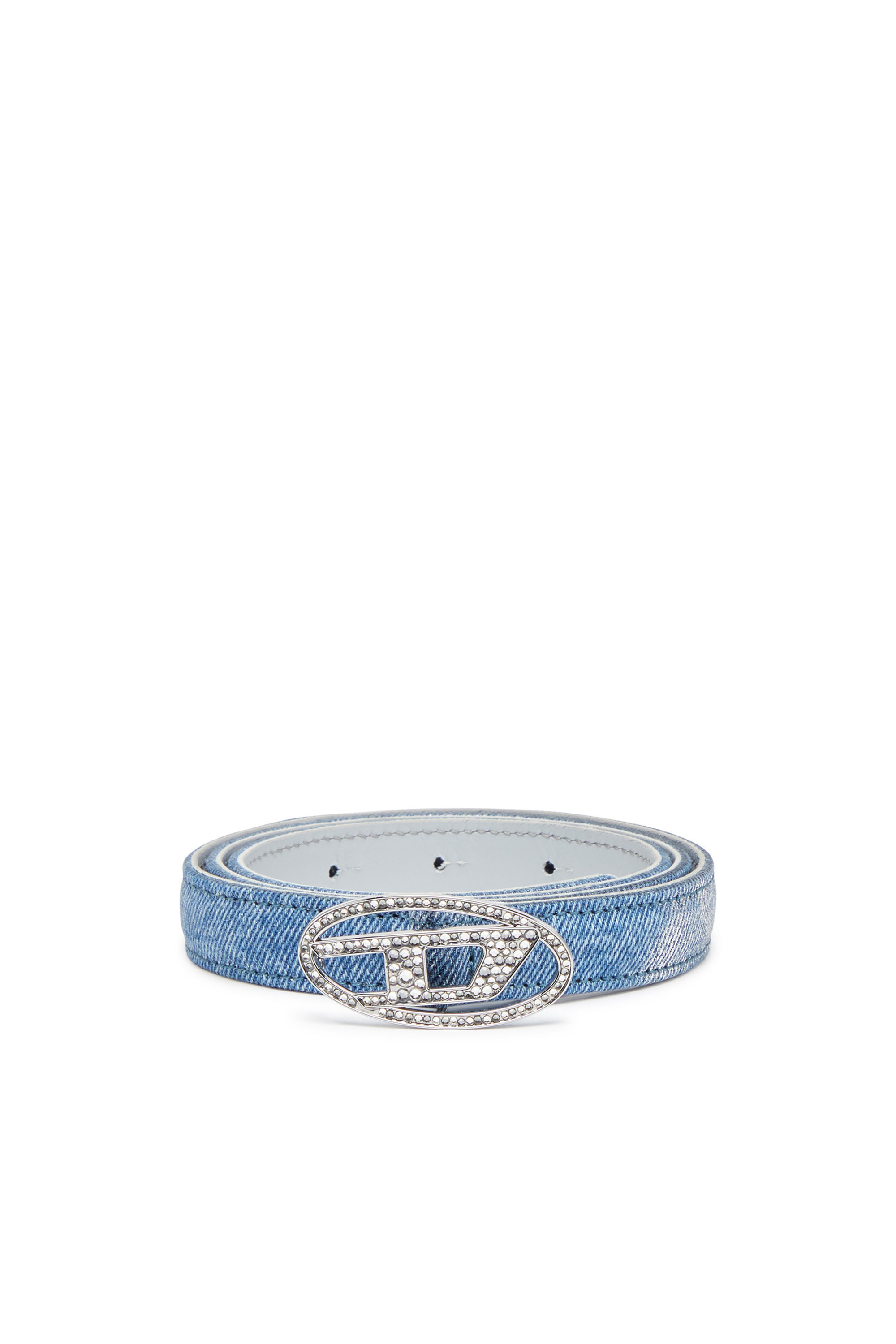 Diesel - B-1DR STRASS 20, Woman Slim belt in foiled denim and leather in Blue - Image 2