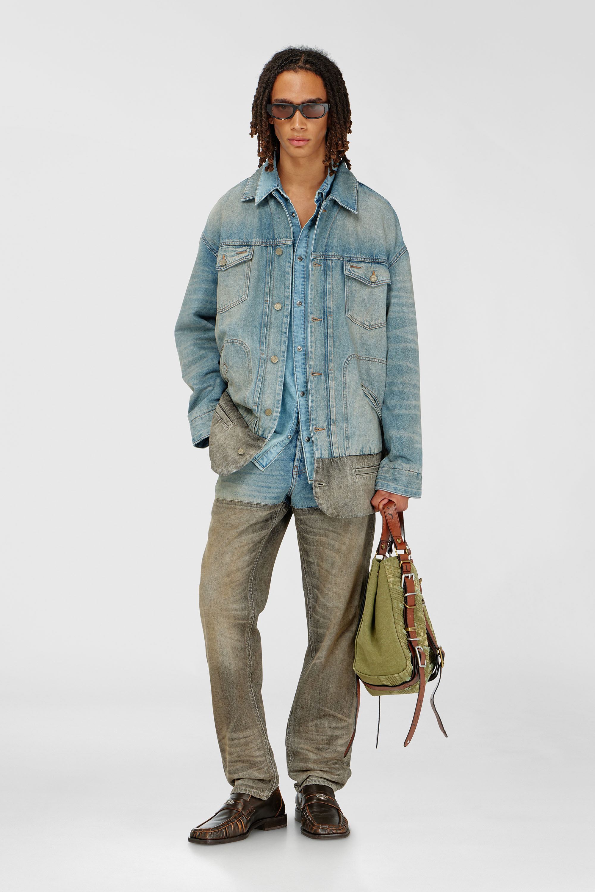 Diesel - D-ARI-S, Man's Denim jacket with contrast hem in Grey/Blue - 2