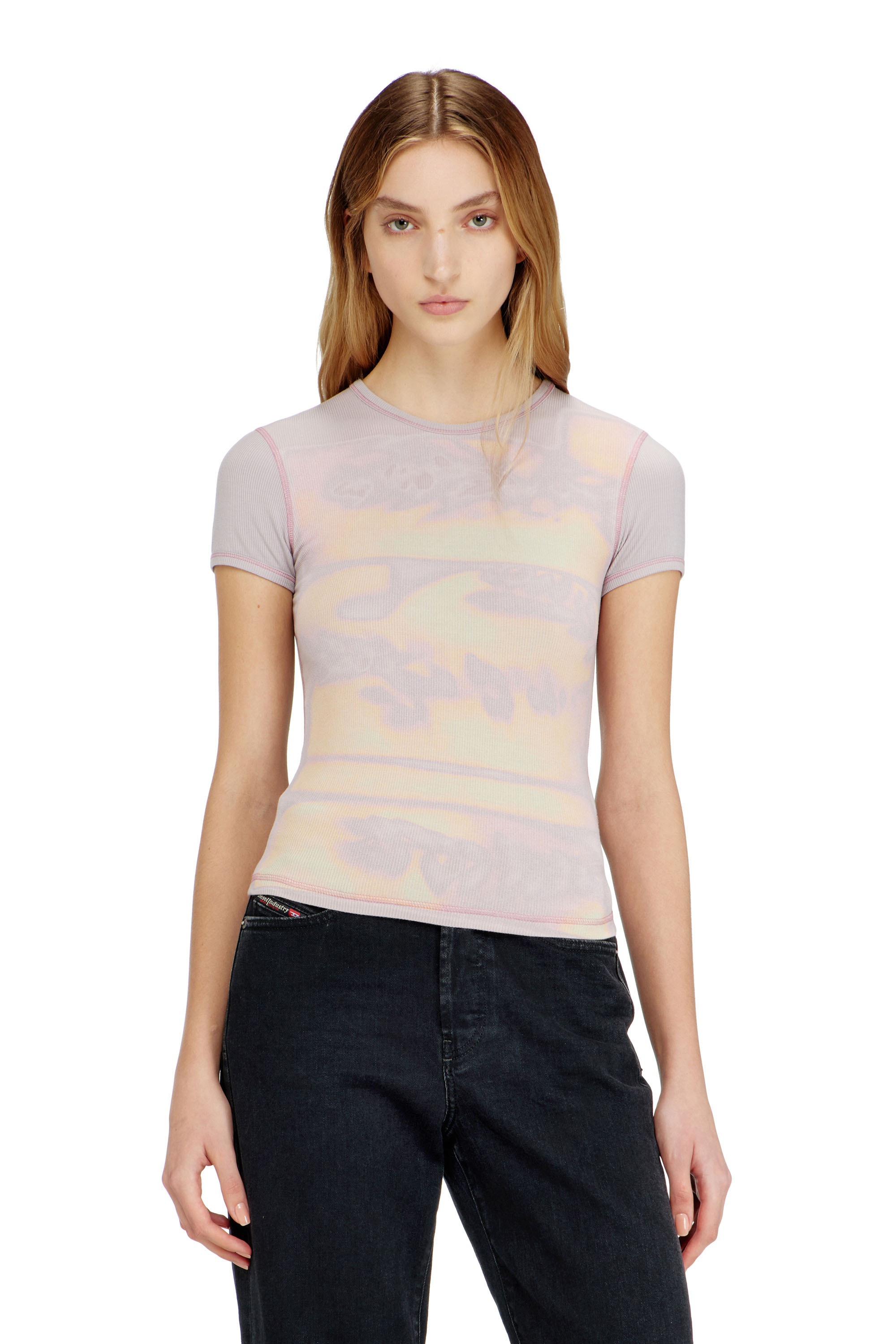 Diesel - T-ELE-LONG-AA1, Woman's Slim jersey top with graphic print in null - 1