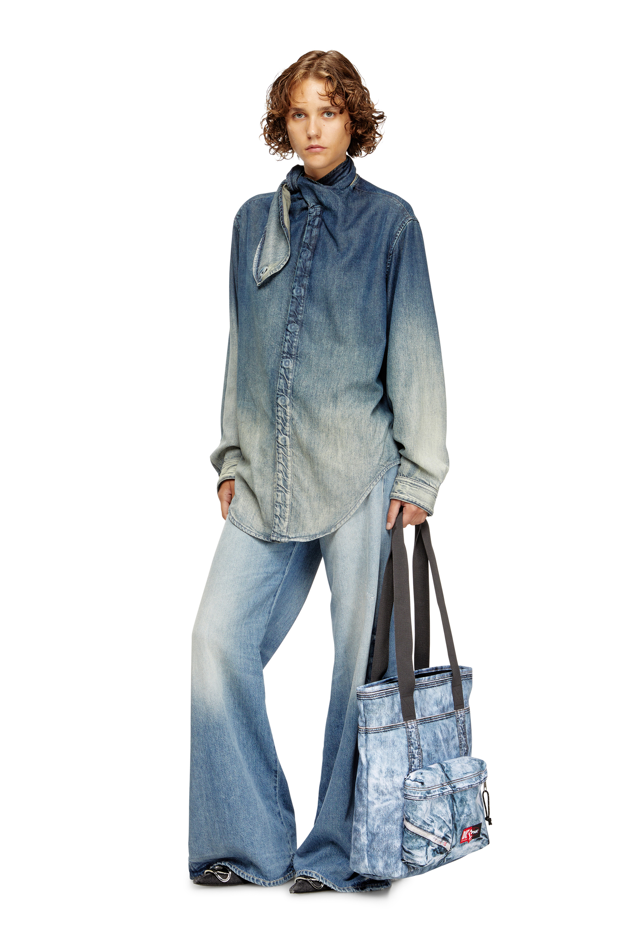 Diesel - DIESEL TOTE, Unisex's Tote bag in trompe l'oeil denim in Blue - 2