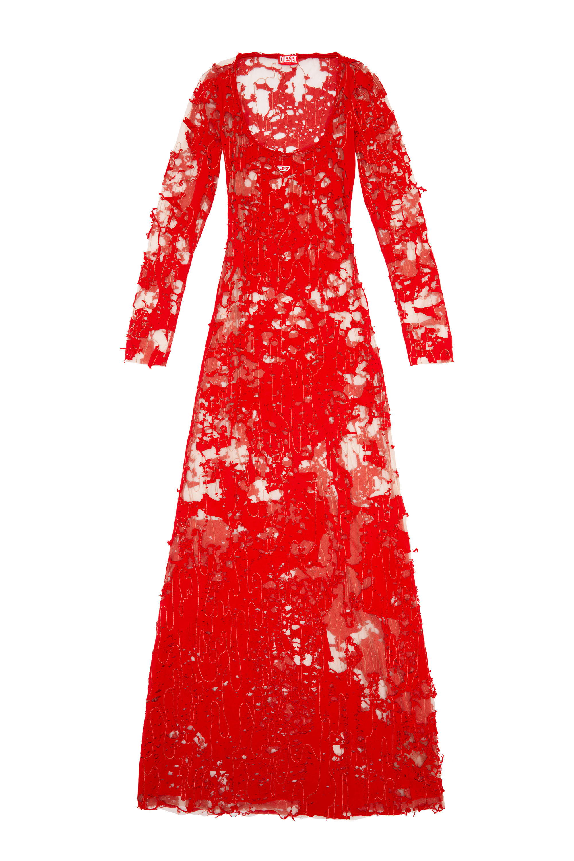 Diesel - D-LEA, Woman Long devoré dress in tulle and jersey in Red - Image 6