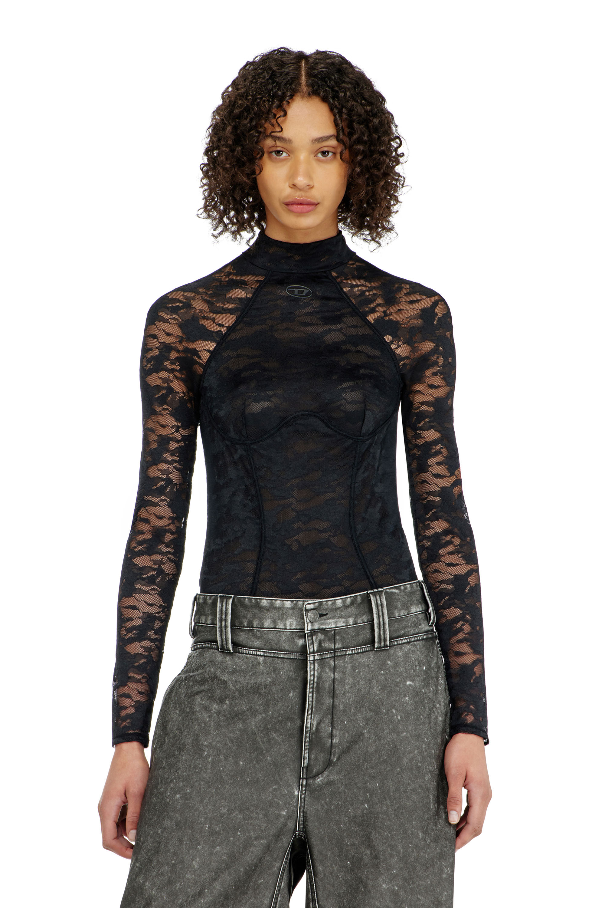 Diesel - VIVIAN-UTLT, Woman's Bodysuit in nylon lace with open back in Black - 1