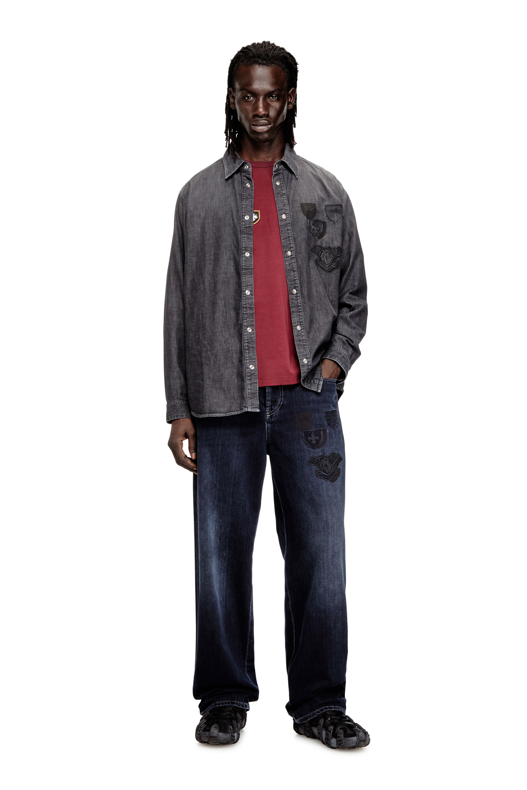 Diesel - D-SIMPLY-S15, Man's Denim shirt with back embroidery in Grey - 2