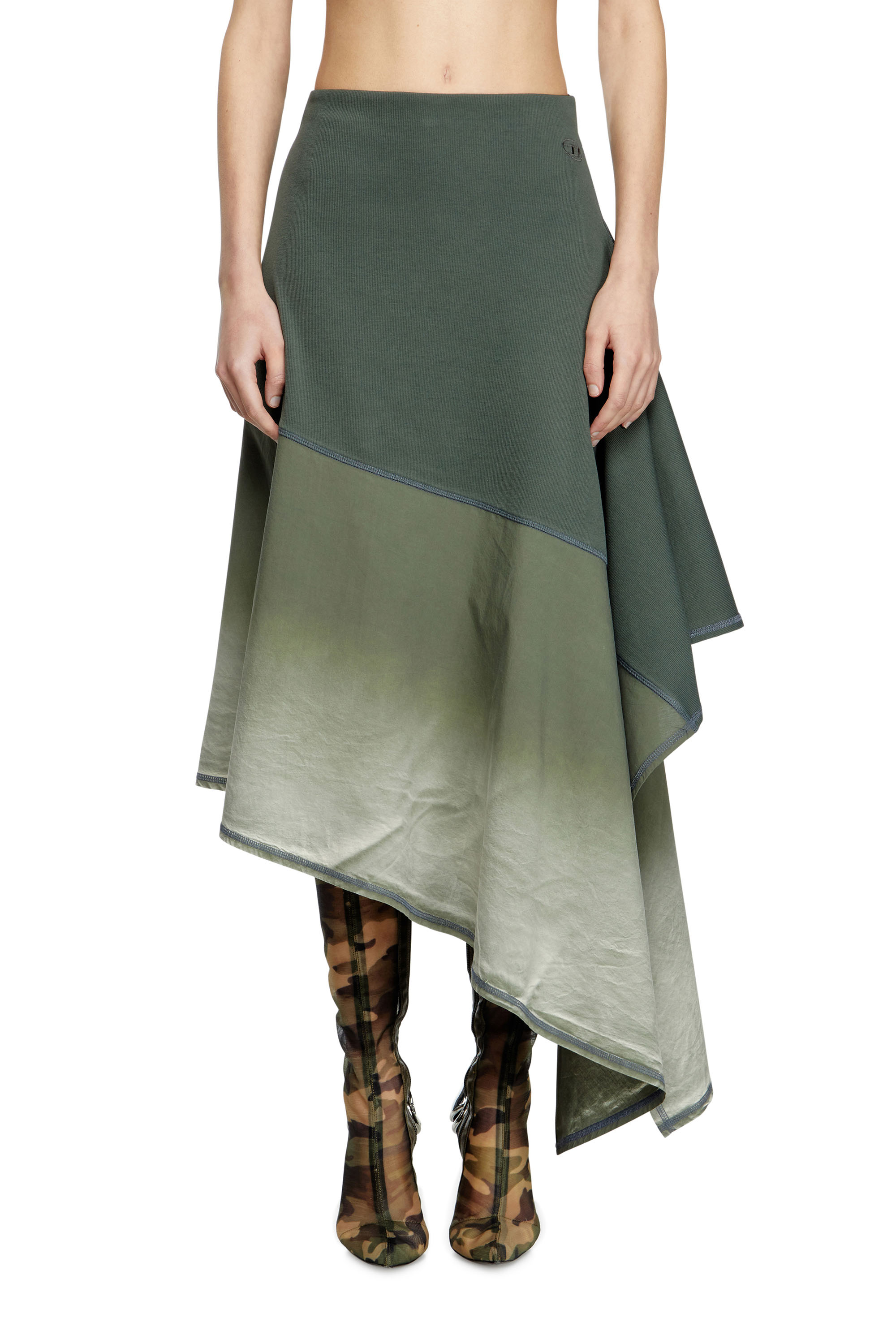 Diesel - O-MARTA, Woman's Spliced asymmetrical midi skirt in Green - 1