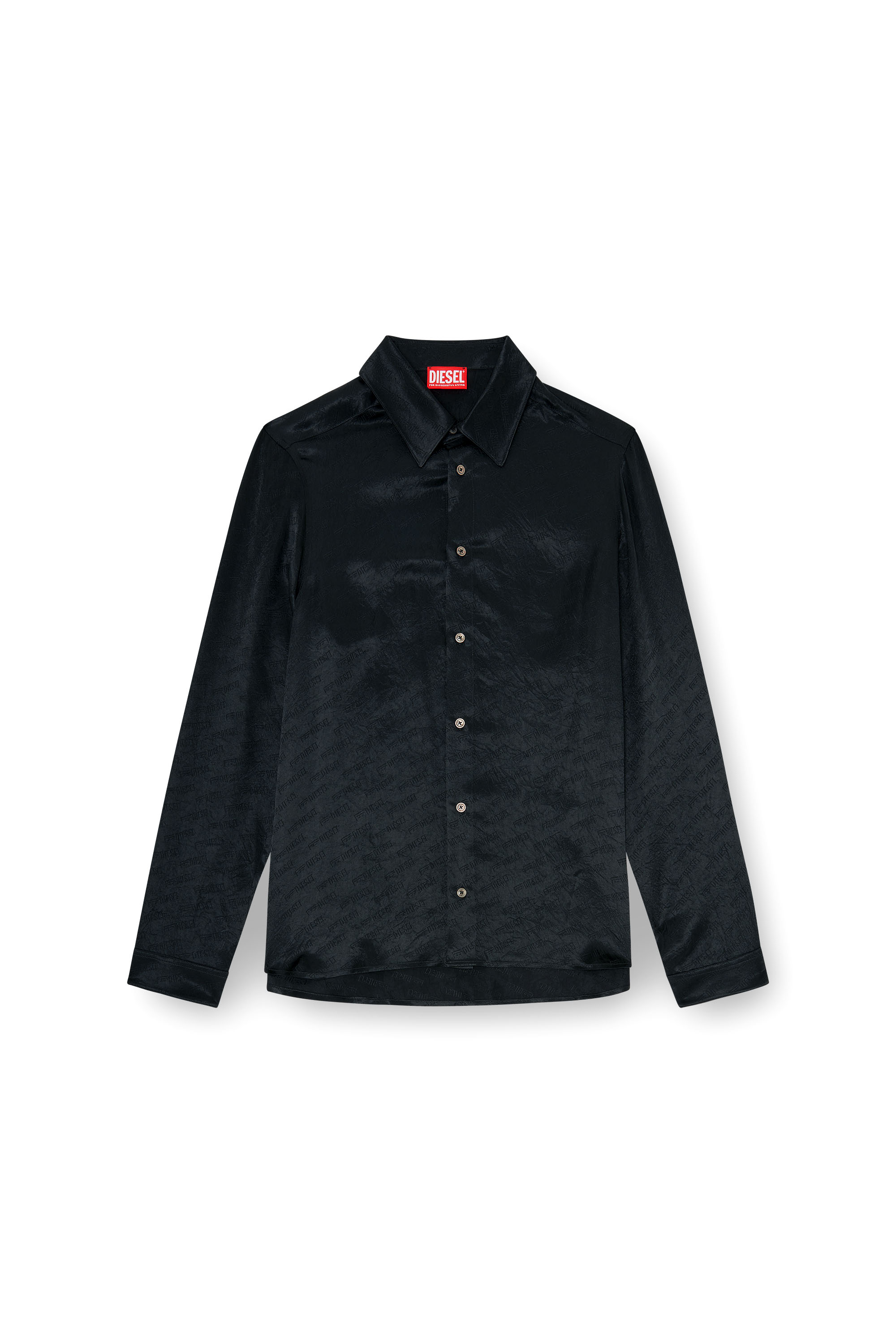 Diesel - S-KINNY-EFBZ, Man's Shirt in logo-jacquard crinkled satin in null - 2