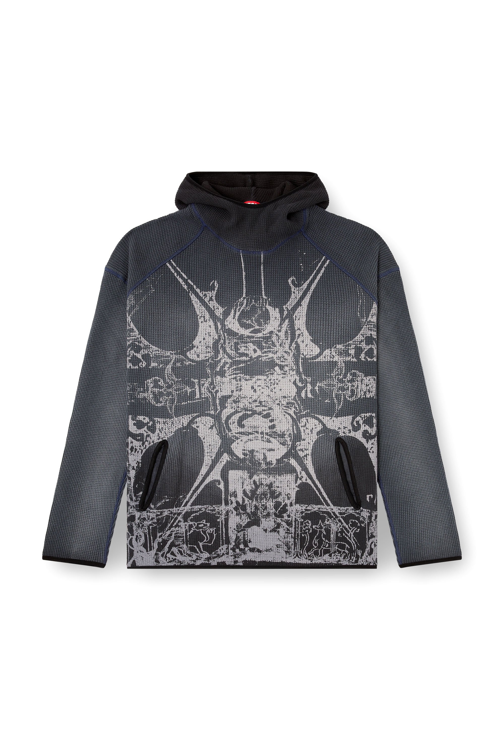 Diesel - S-WAF-HOOD-NEW, Man's Faded waffle hoodie with graphic print in Black - 3