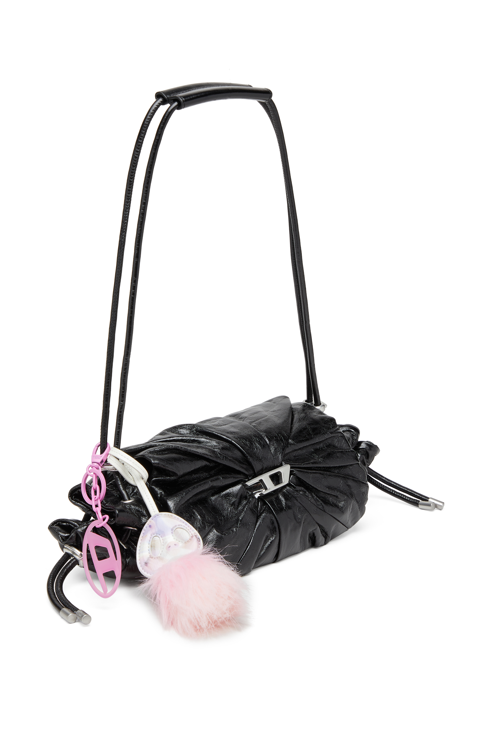 Diesel - SCRUNCH-D SHOULDER S, Woman's Scrunch-D S-Shoulder bag in scrunched leather in Black - 2