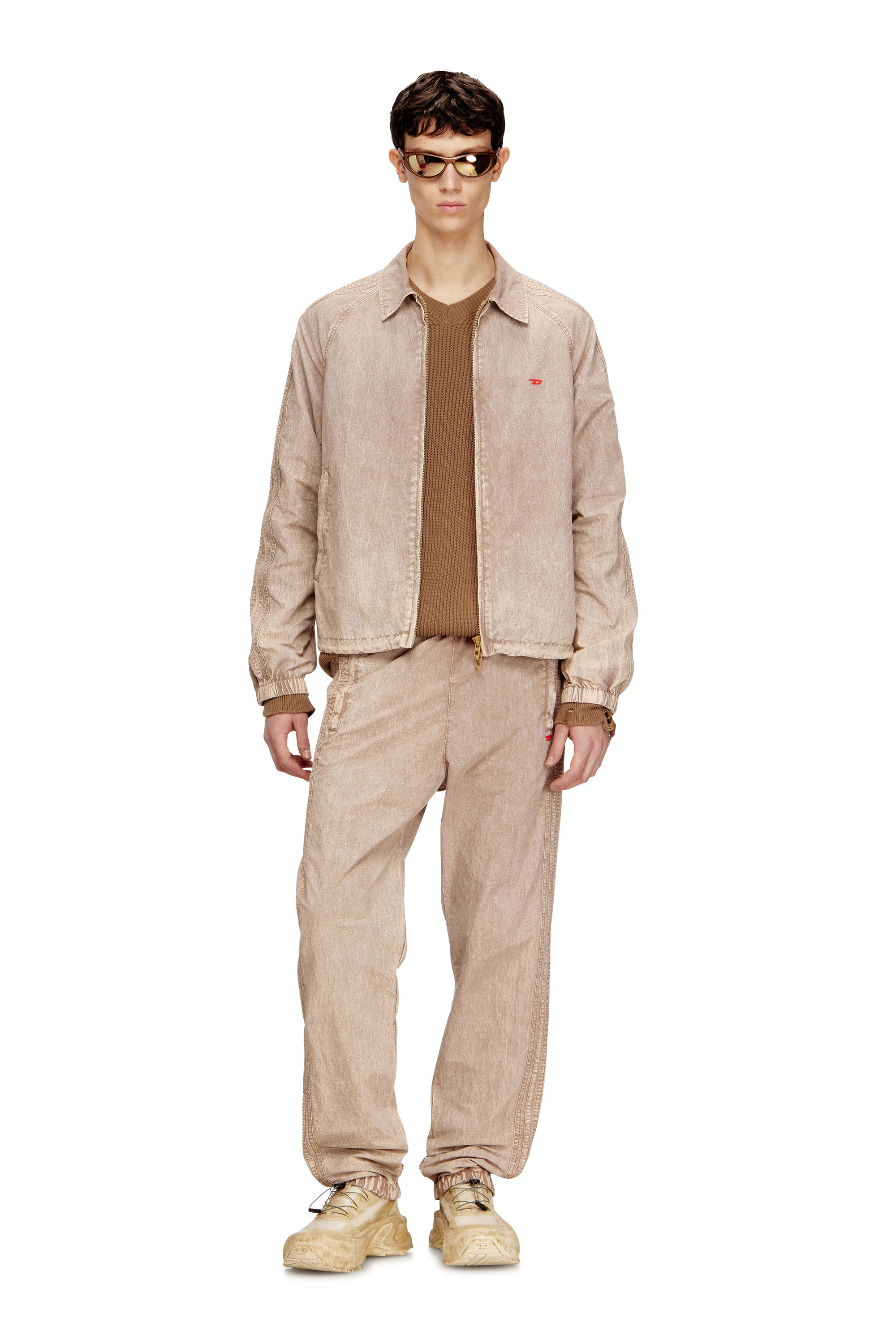 Diesel - J-FENIC-AG, Unisex's Taslan jacket with striped sleeves in Light Brown - 2