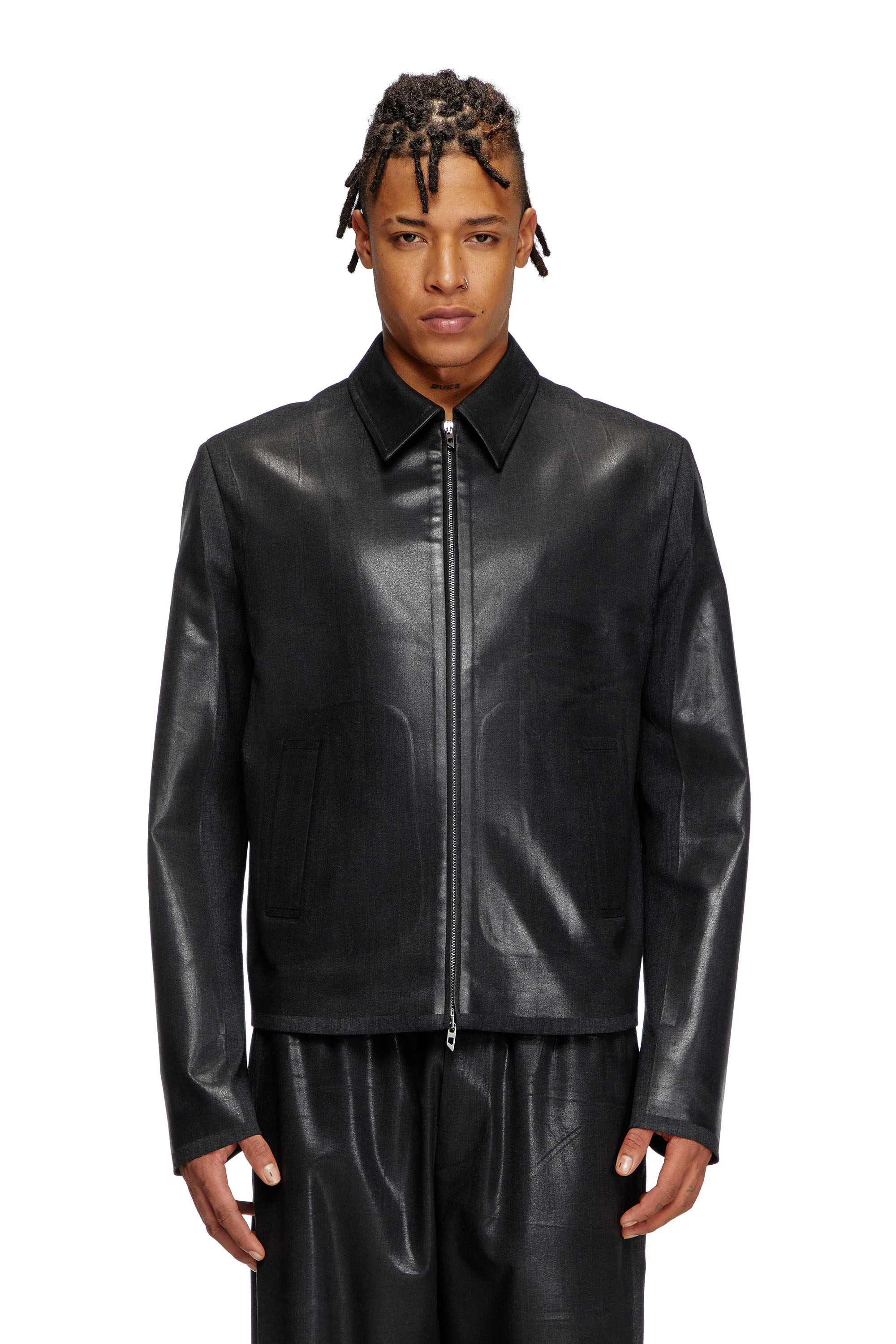 Diesel - J-KANE, Man's Coach jacket in coated Cool Wool in Black - 1