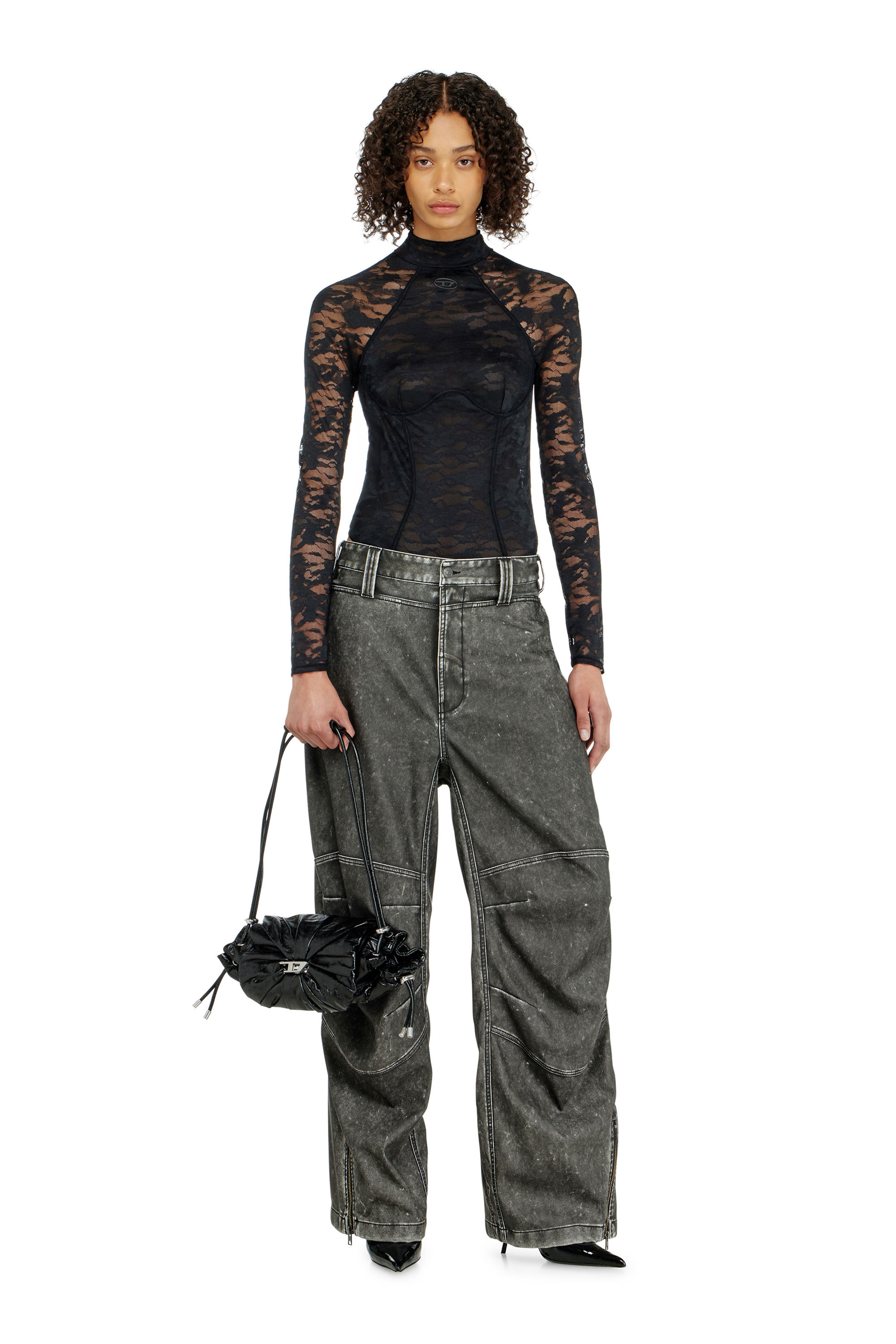 Diesel - VIVIAN-UTLT, Woman's Bodysuit in nylon lace with open back in Black - 4