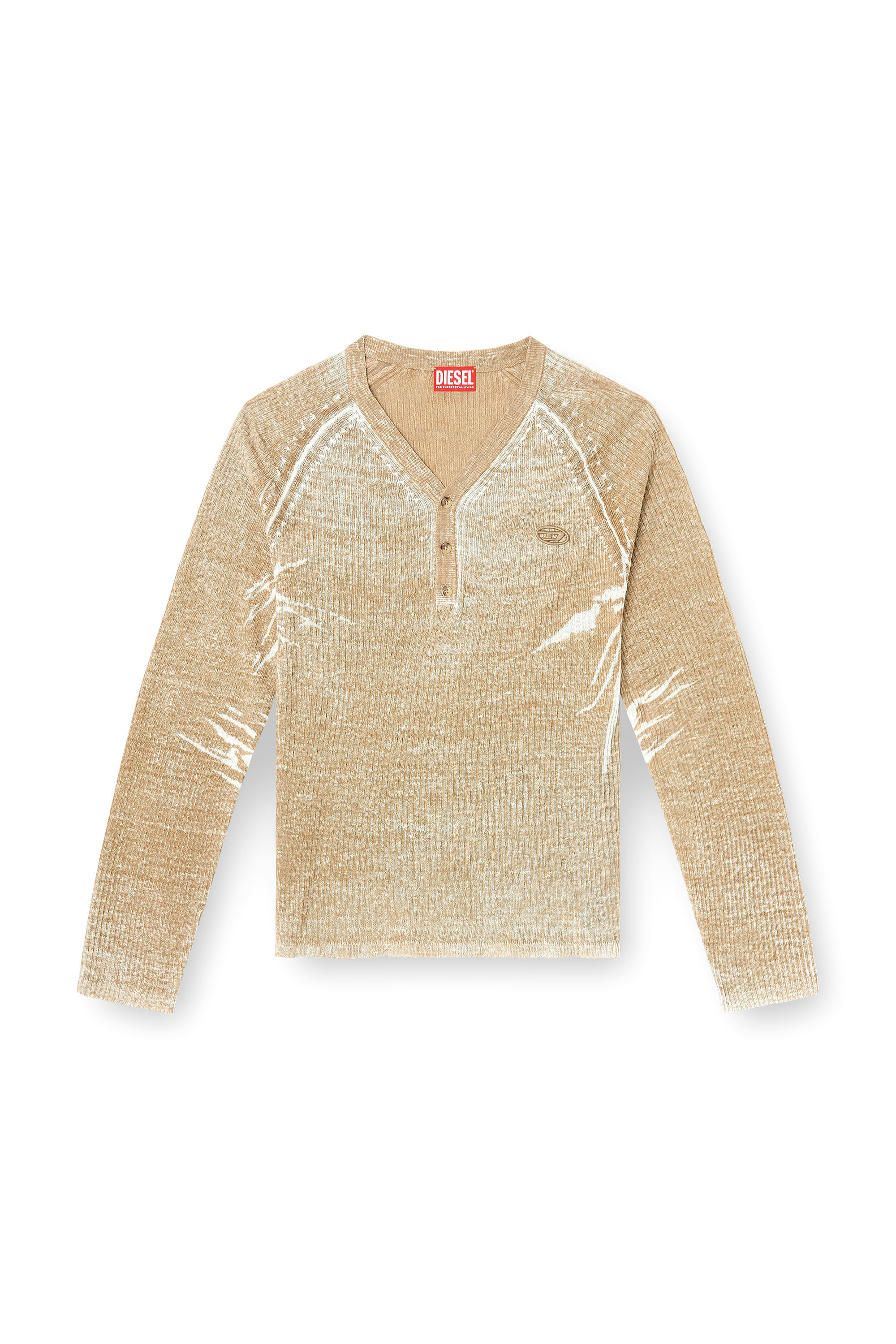 Diesel - K-ZENON, Man's Henley jumper with faded reverse print in Light Brown - 3