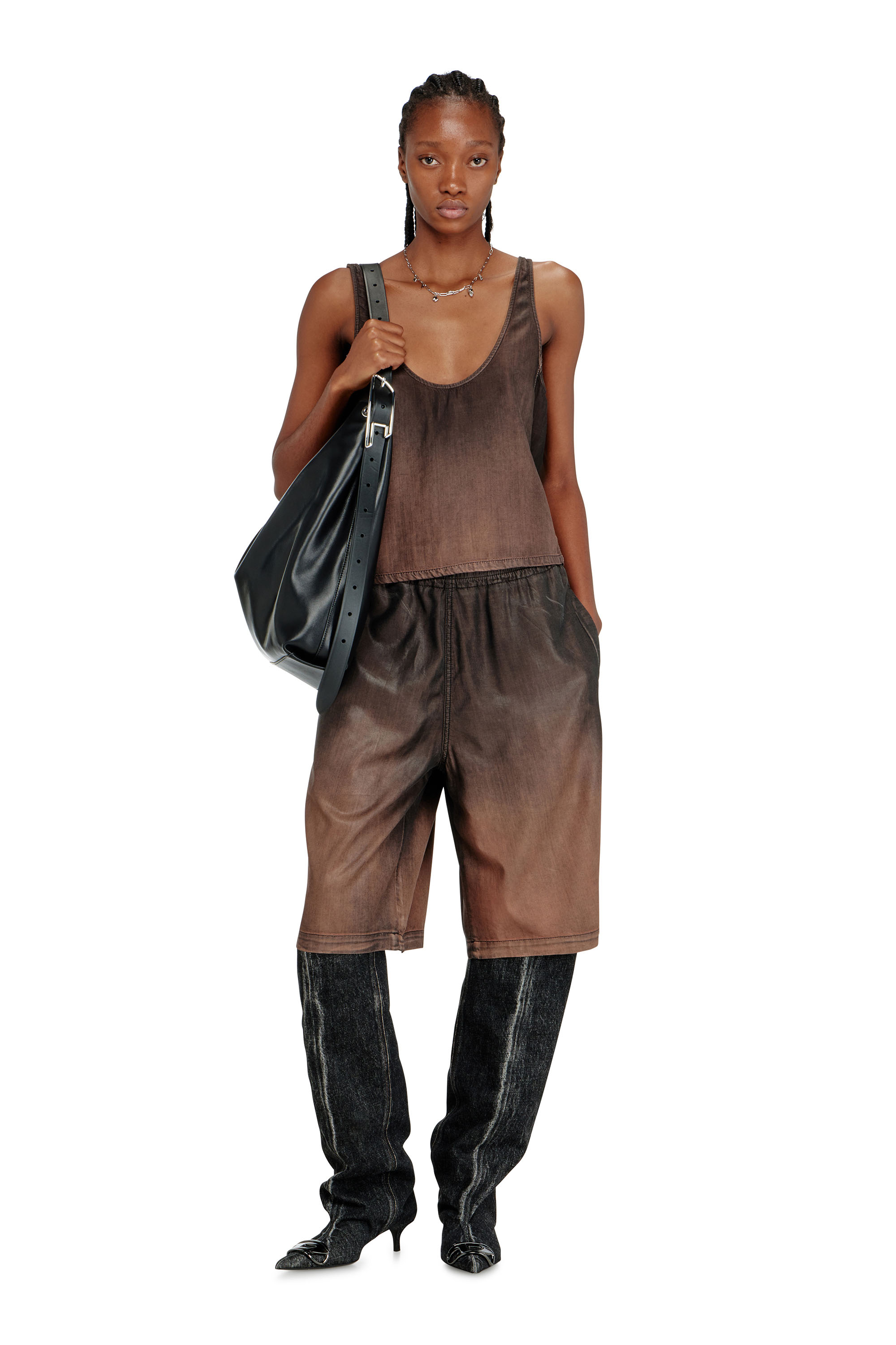 Diesel - DE-NORIAN-S, Woman's Tank top in fluid coated denim in null - 2