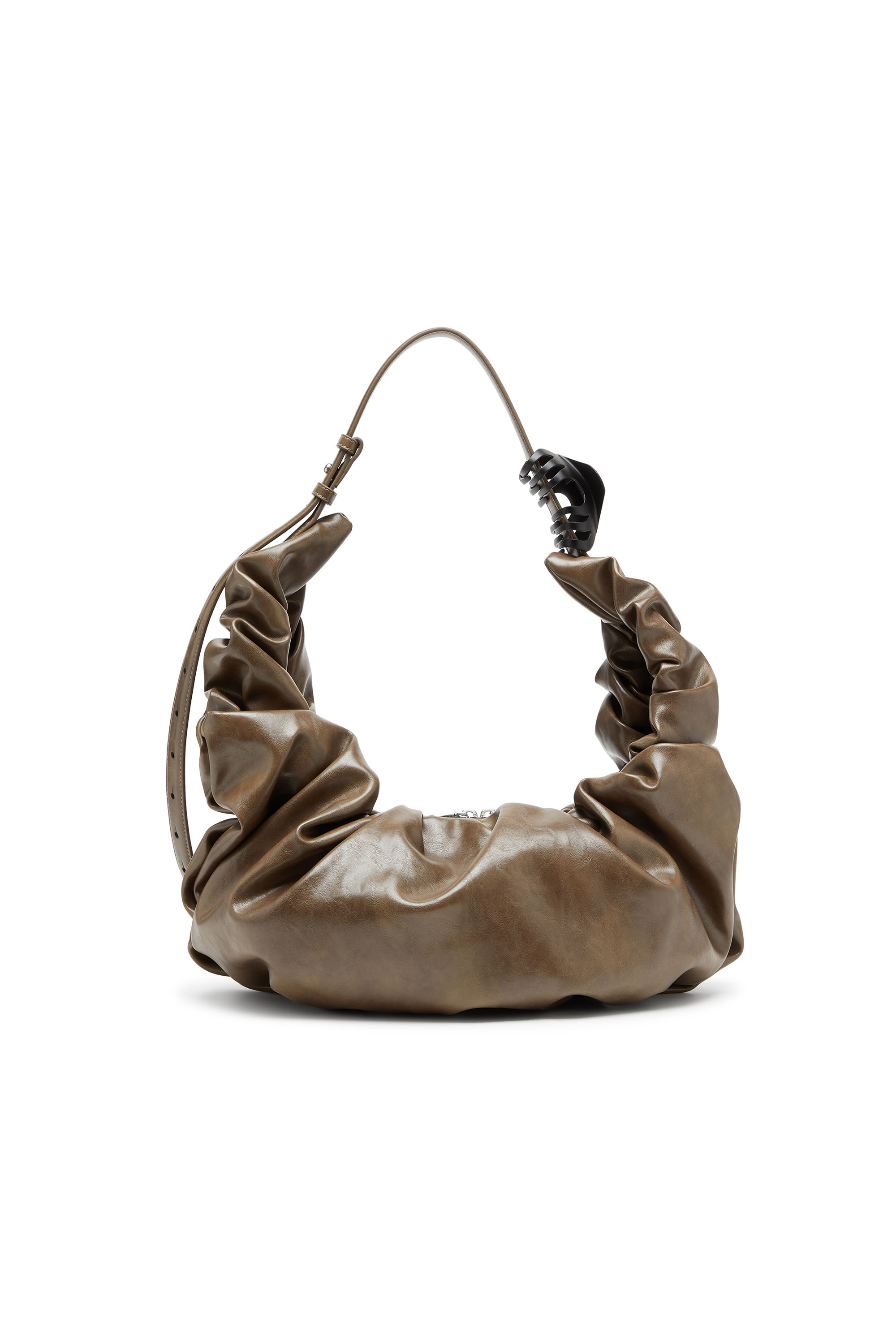 Diesel - GRAB-D HOBO L, Woman's Grab-D L-Large scrunched hobo bag in shiny PU in Beige - 2