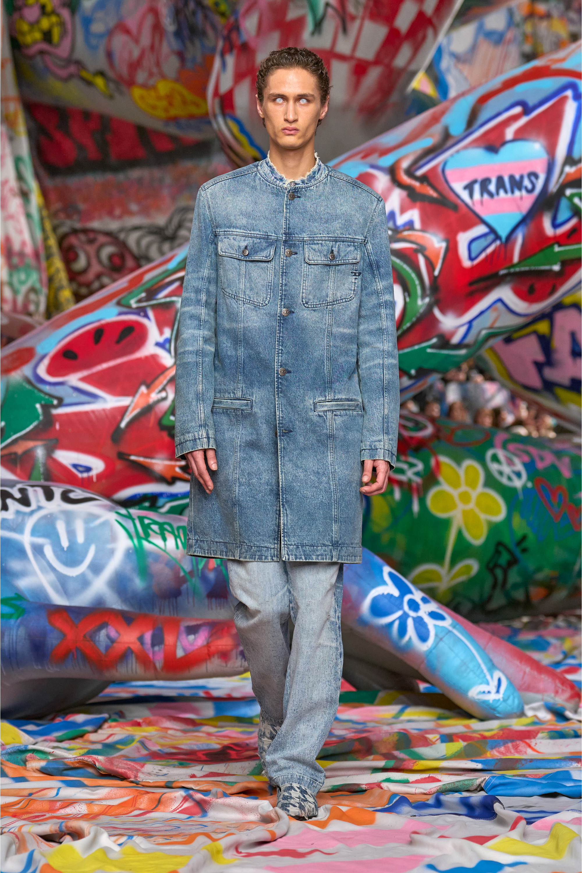 Diesel - D-ABERD-FSH1, Man's Coat in lasered cotton-hemp denim in Light Blue - 6