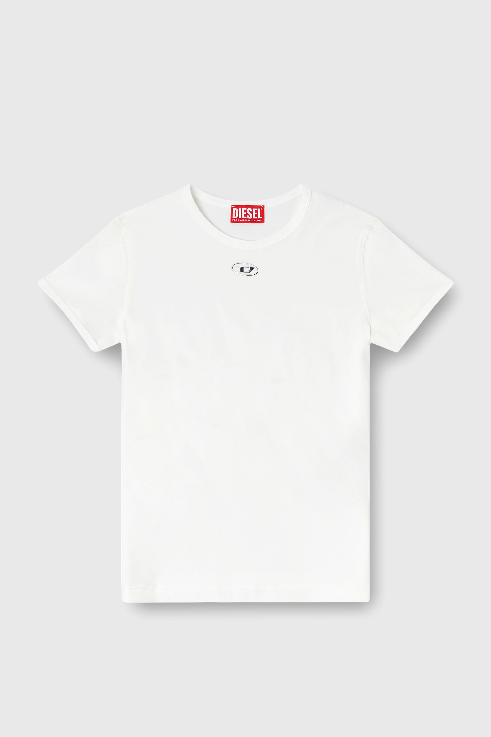 Diesel - T-UNCUTIESLONG-OD, Woman's Slim T-shirt with metallic Oval D in White - 2