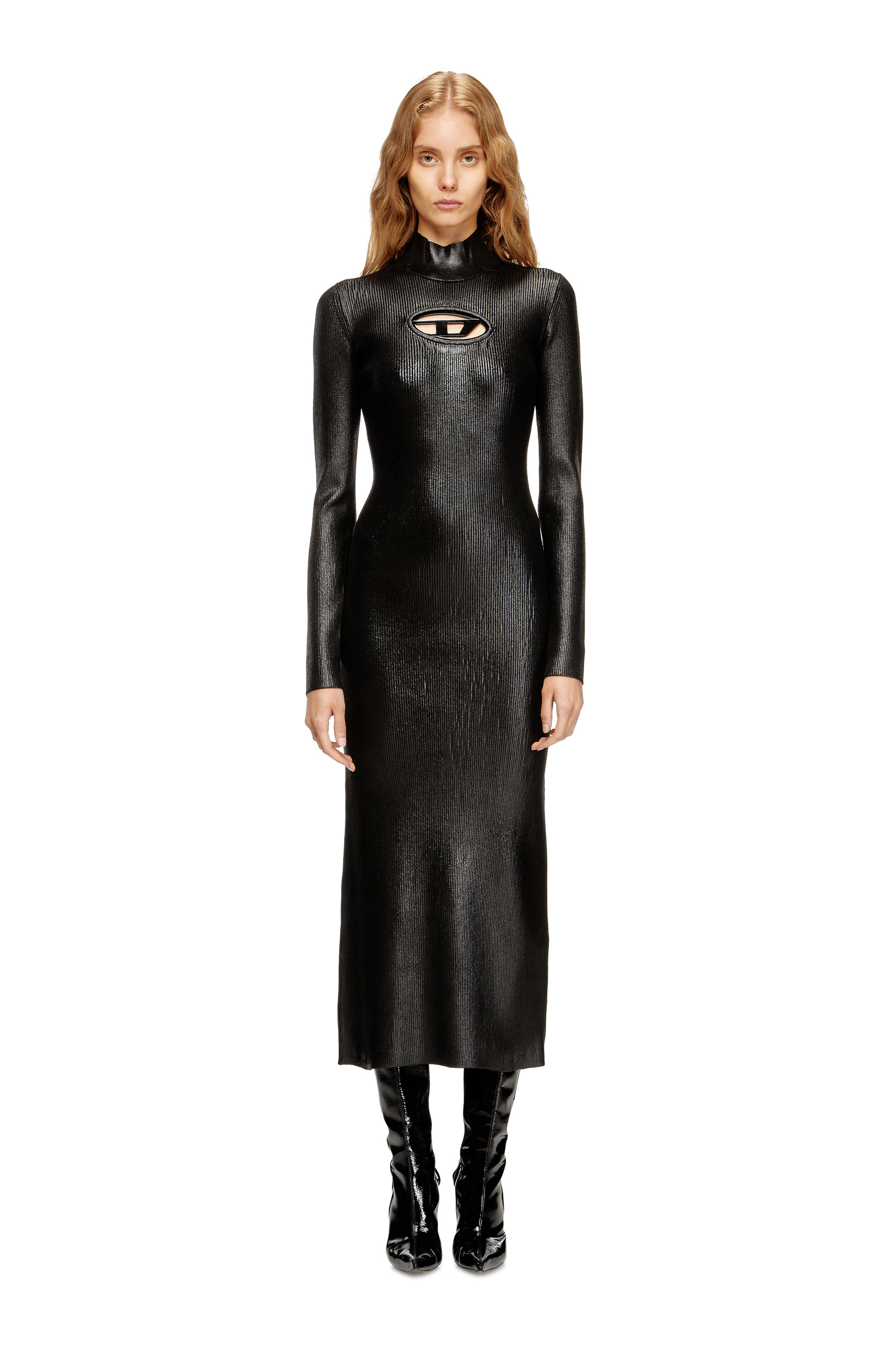 Diesel - M-ZARY-B, Woman's Midi turtleneck dress in shiny knit in Black - 3
