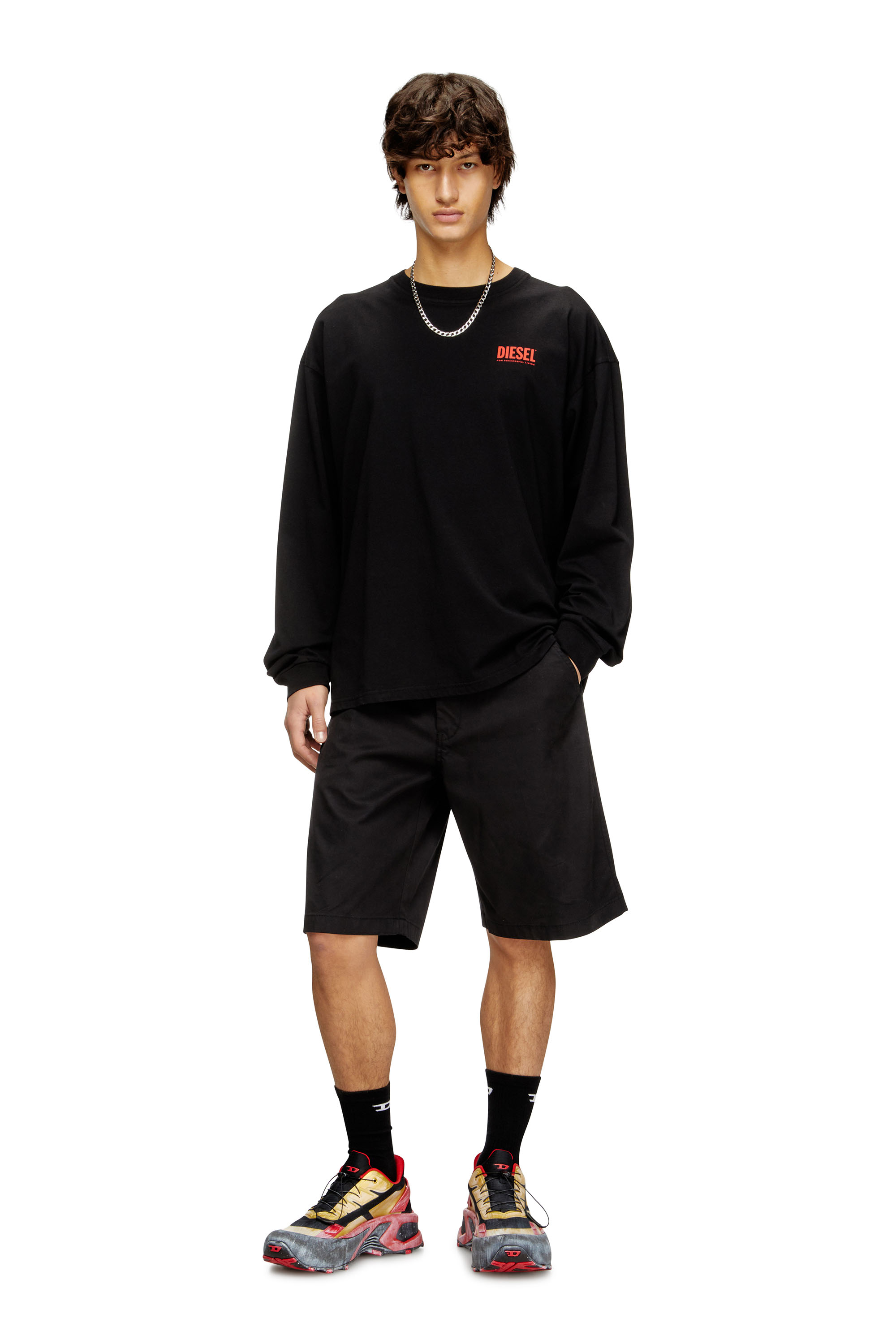 Diesel - T-BOXT-LS-BISK, Man's Relaxed long-sleeve T-shirt with Diesel logos in Black - 2