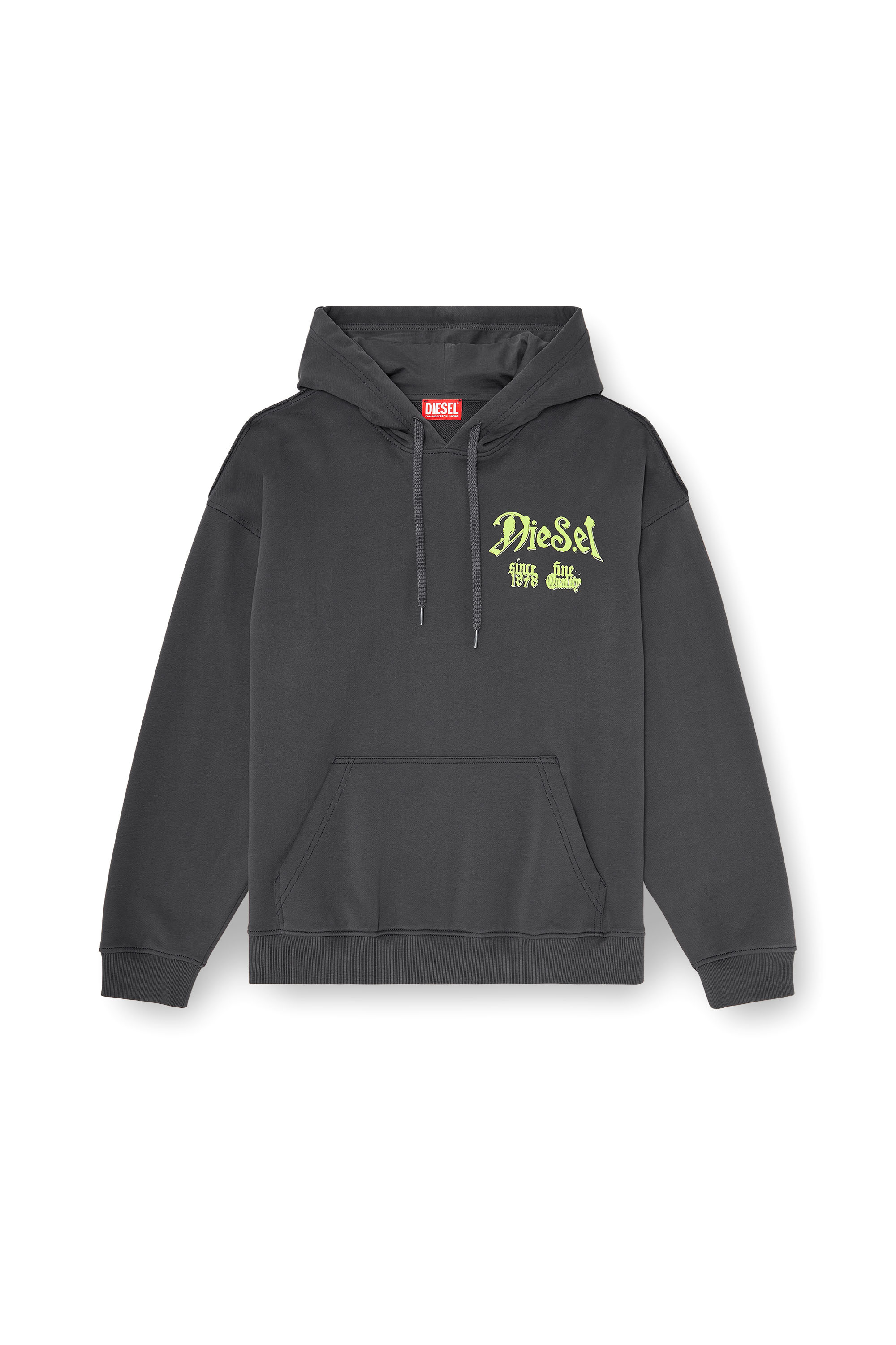 Diesel - S-BOXT-HOOD-AA2, Man's Cotton hoodie with flocked graphics in Dark grey - 3