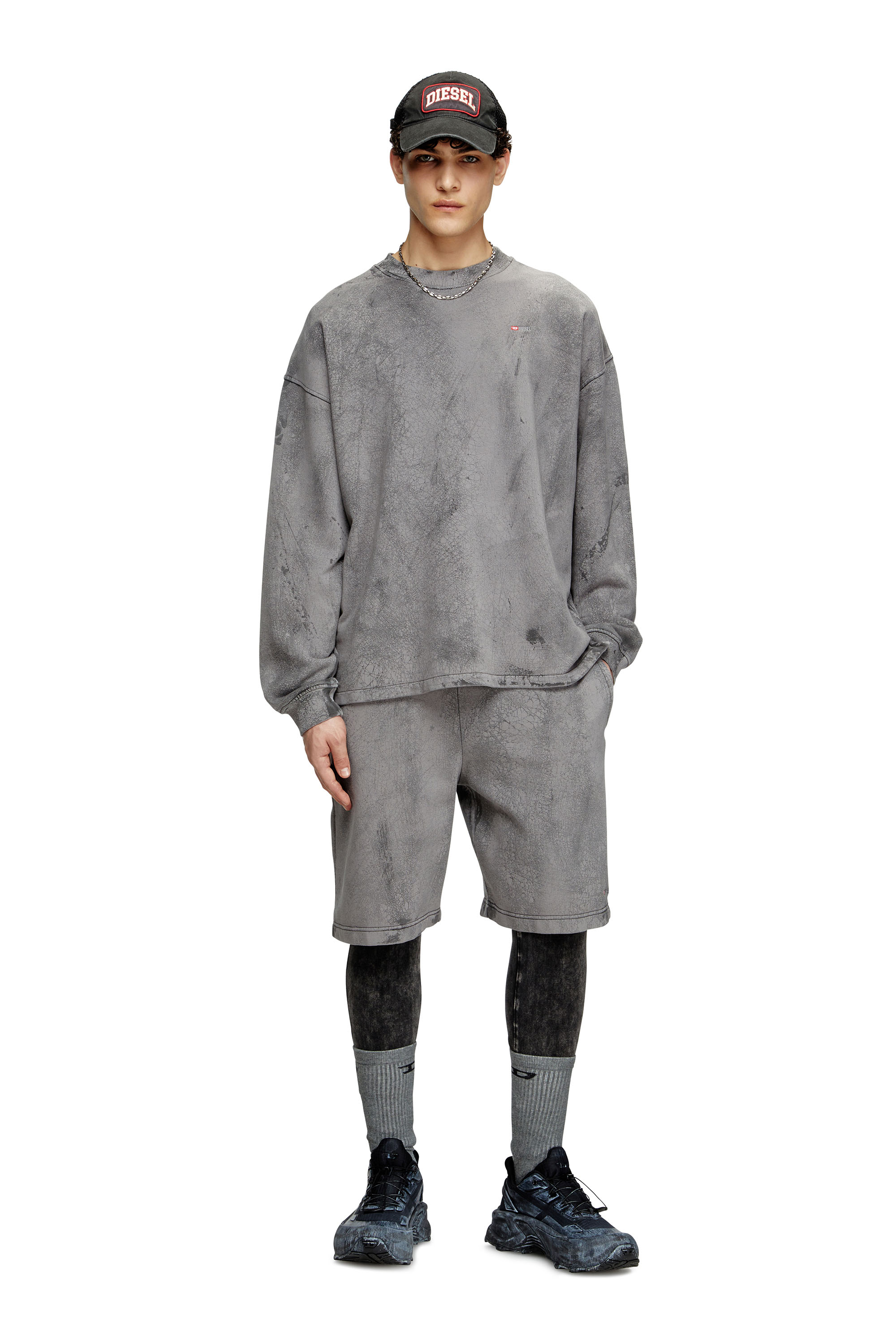 Diesel - S-BAXT-T1, Man's Cracked-effect sweatshirt with micro logo in Grey - 1