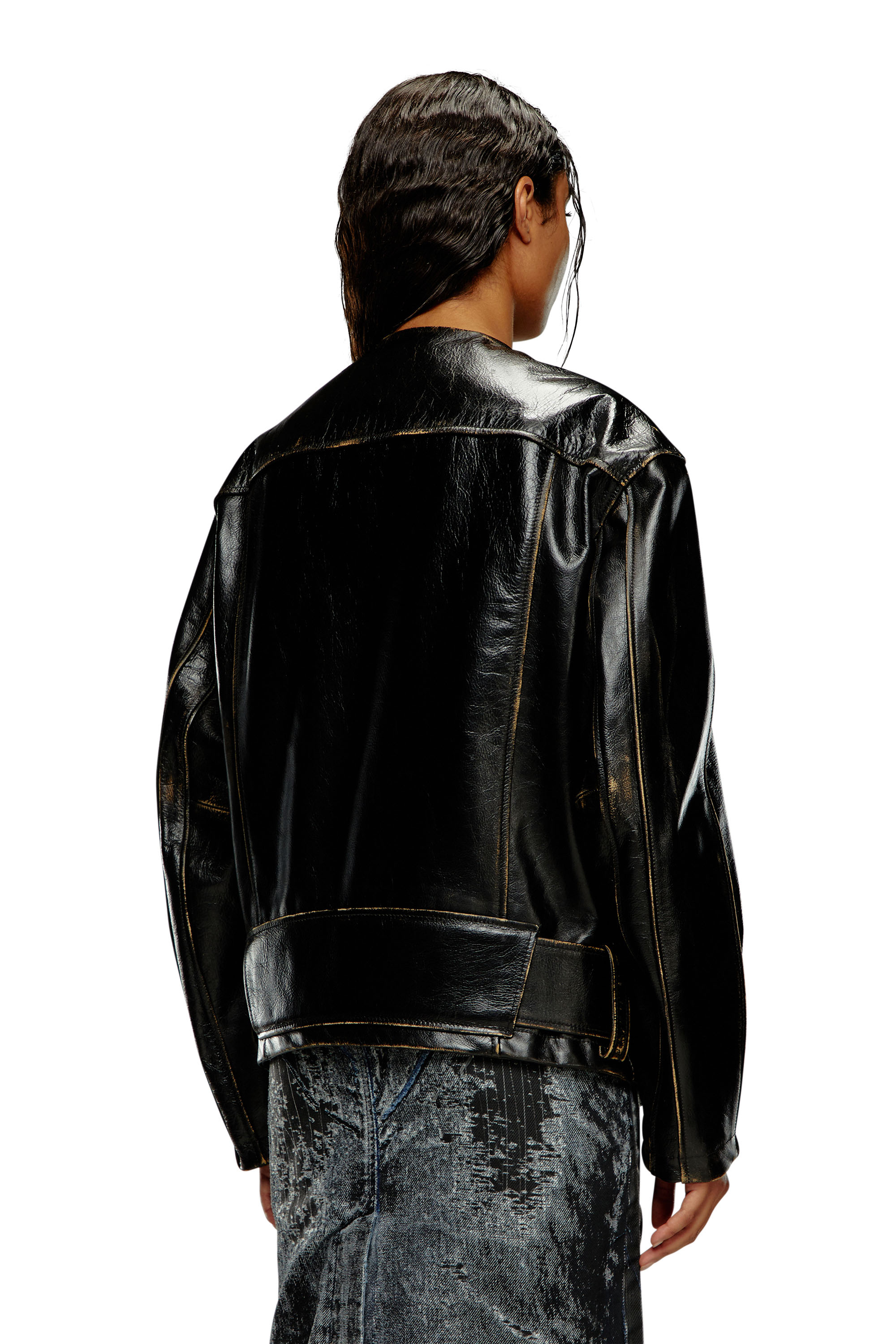 Diesel - L-MARGY, Woman Oversized biker jacket in brushed leather in Black - Image 3