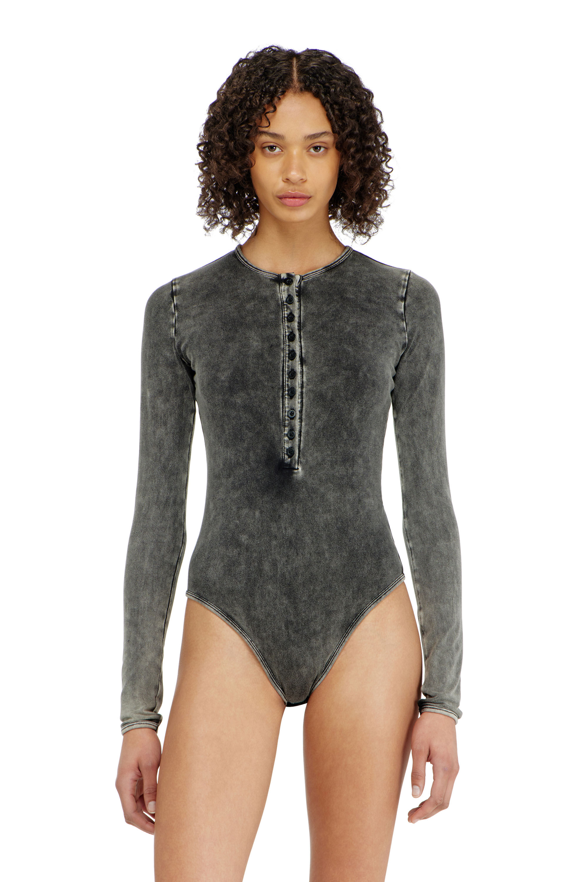 Diesel - FRESYA-DNM, Woman's Cotton bodysuit with buttoned front in Dark grey - 2