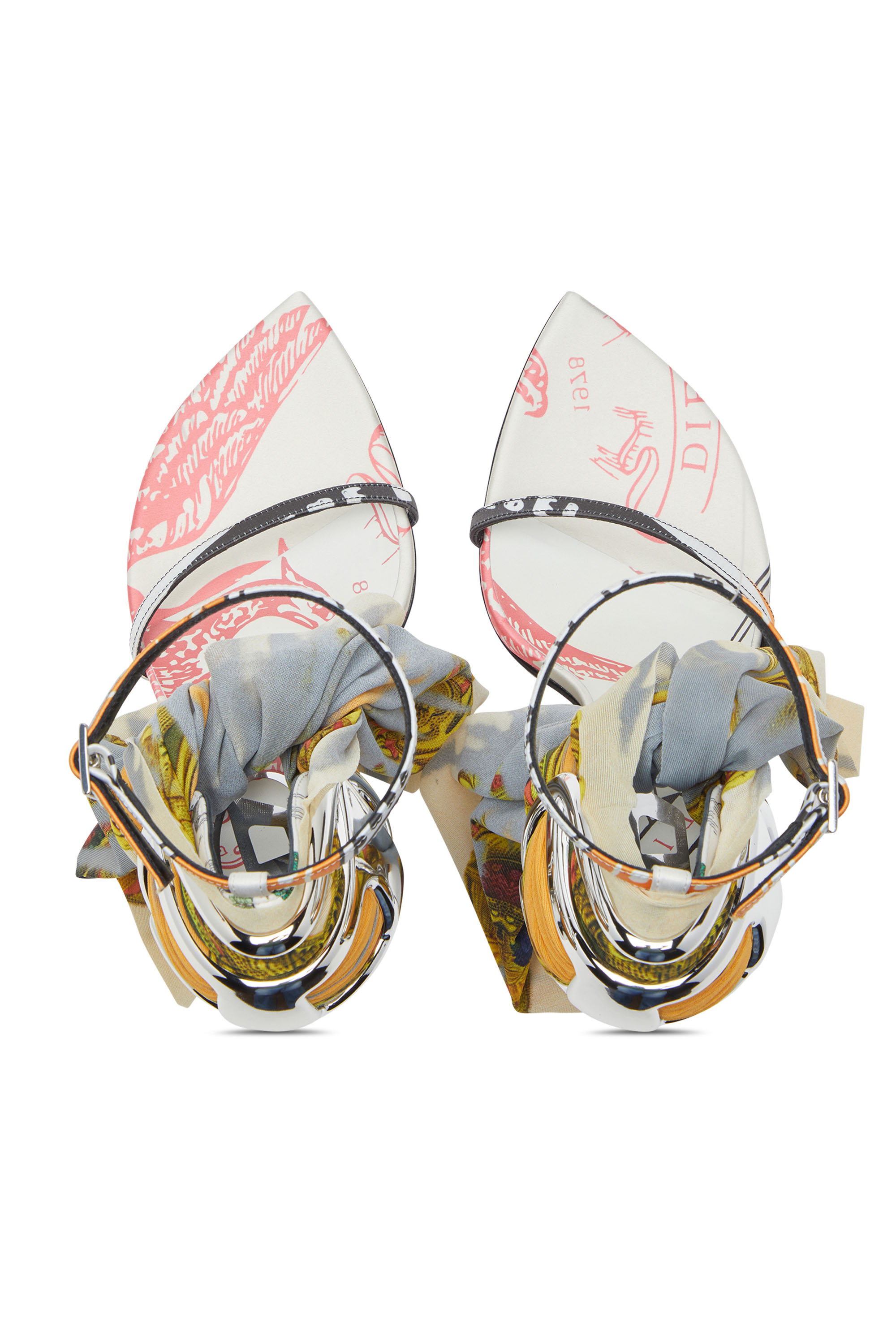 Diesel - D-TEN&HALF SDL BANDANA, Woman's D-Ten&Half-Bandana stiletto sandals in satin in Yellow/Grey - 4