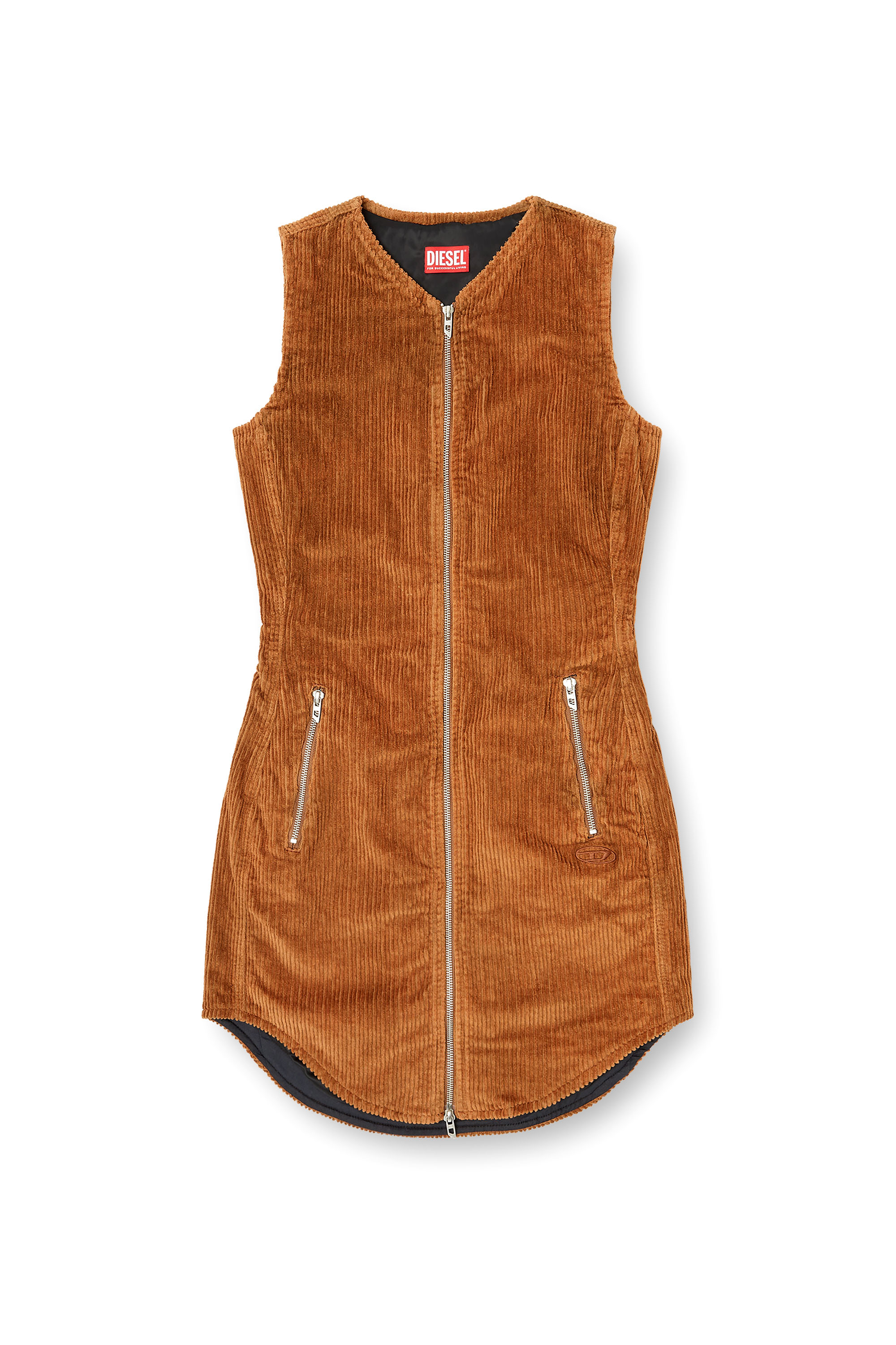 Diesel - D-ENEA, Woman's Cotton mini dress with front zipper in Brown - 3
