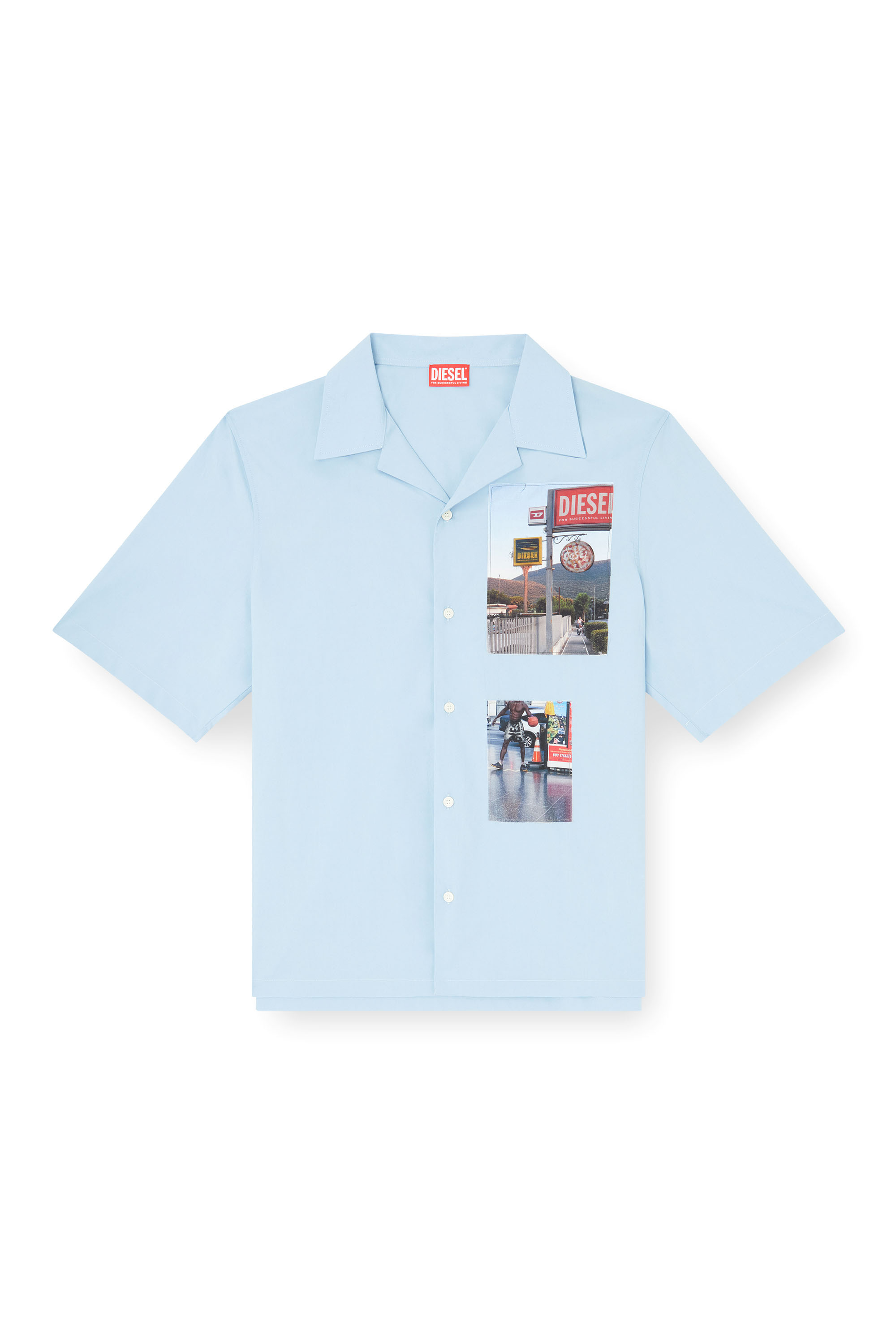 Diesel - S-BRACK-A-AJFY, Man's Short-sleeve shirt with logo photo patches in Light Blue - 2