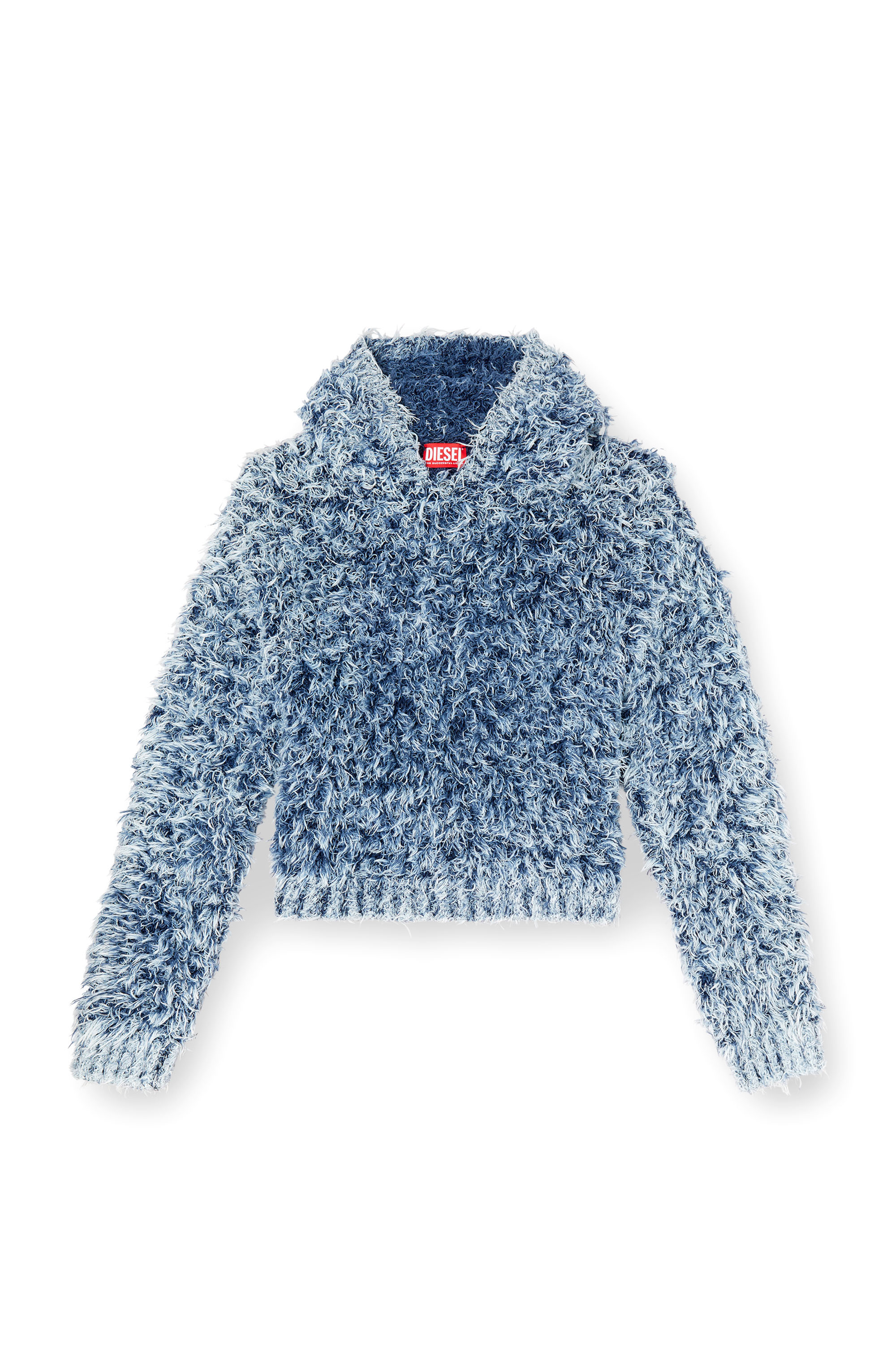 Diesel - M-DOLLY, Woman's Textured-knit hoodie in Blue - 5