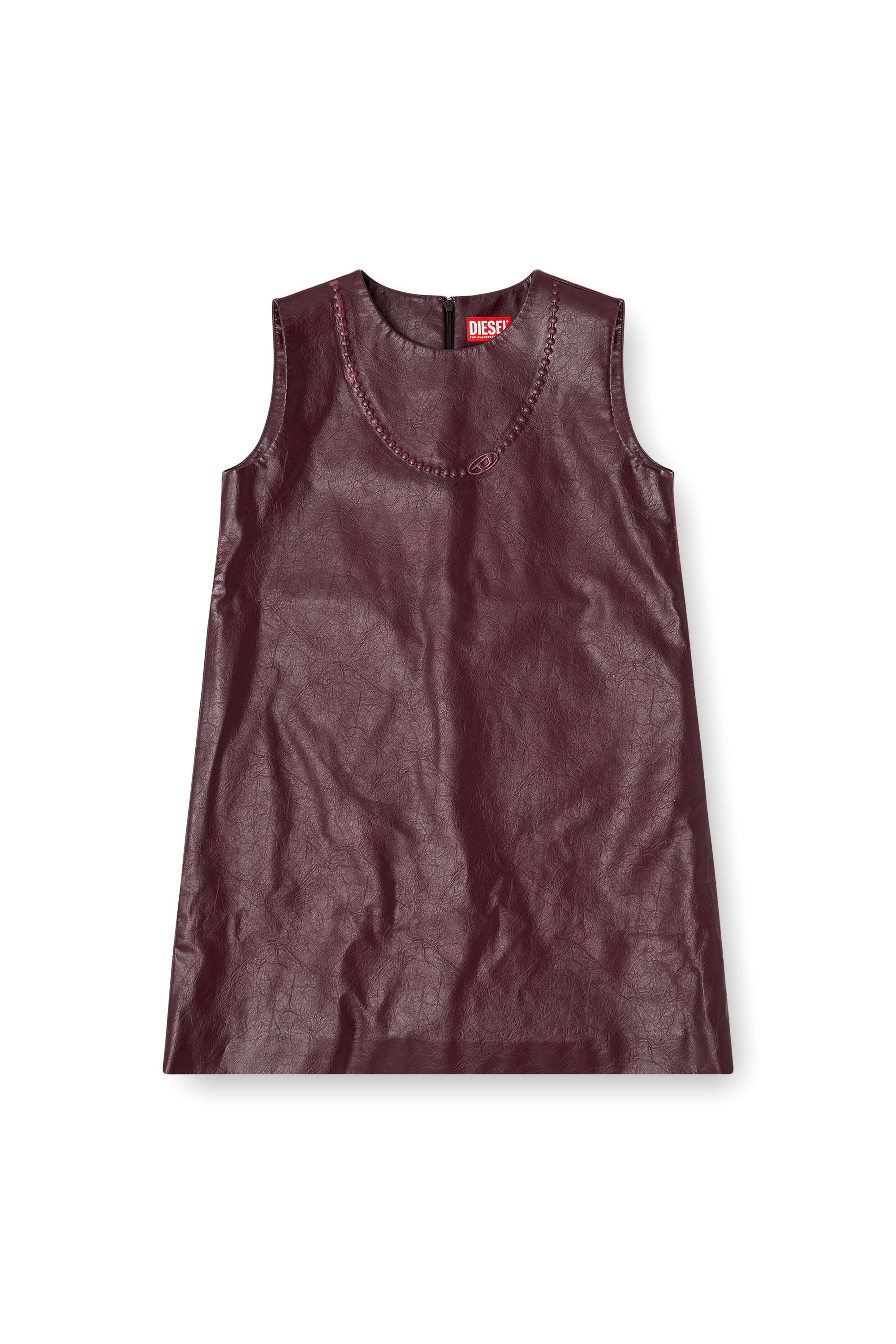 Diesel - FR-D-ARES, Woman's Burgundy sleeveless mini dress in coated fabric in Burgundy - 3