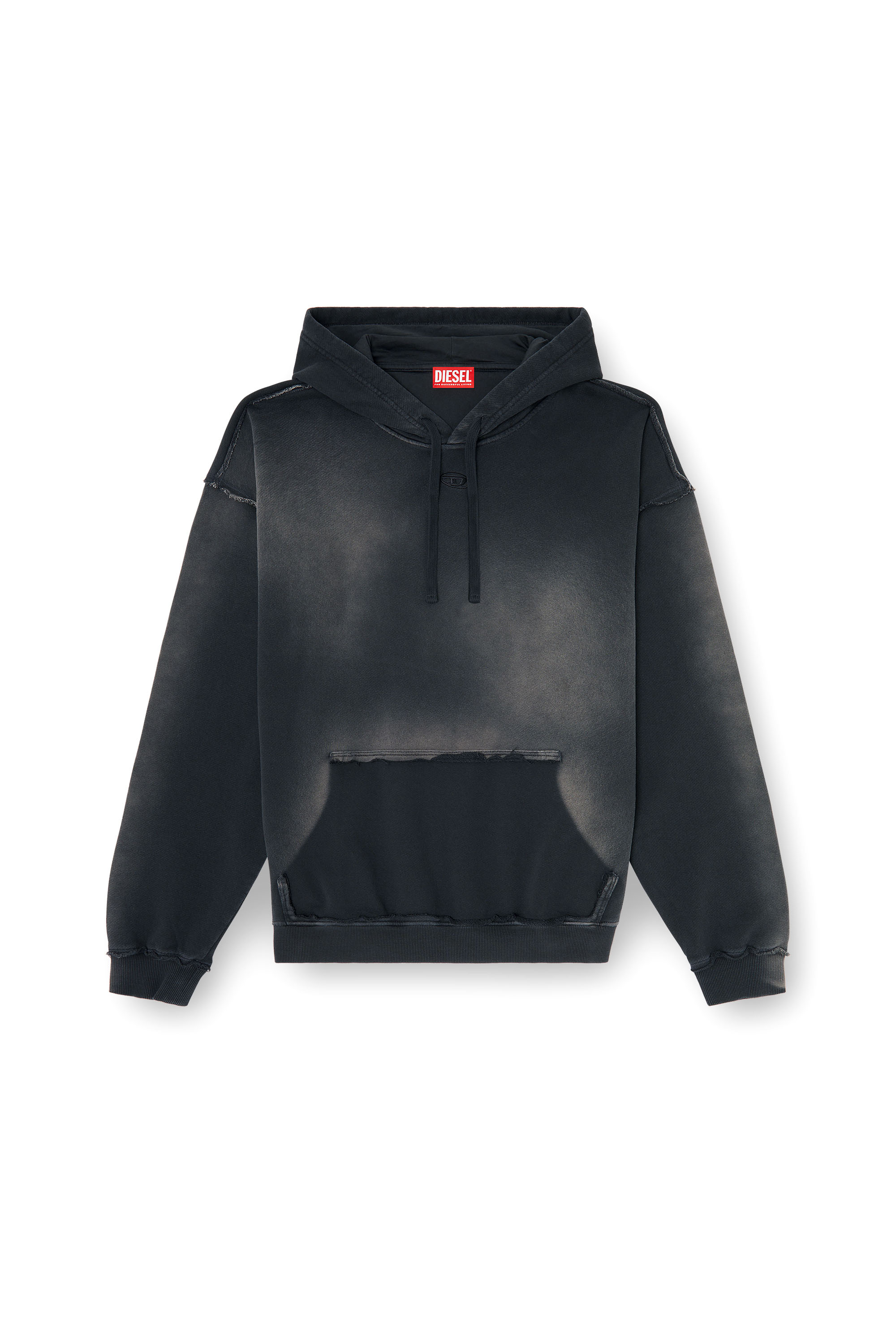 Diesel - S-POCK-HOOD, Man's Faded cotton hoodie with frayed details in Black - 3