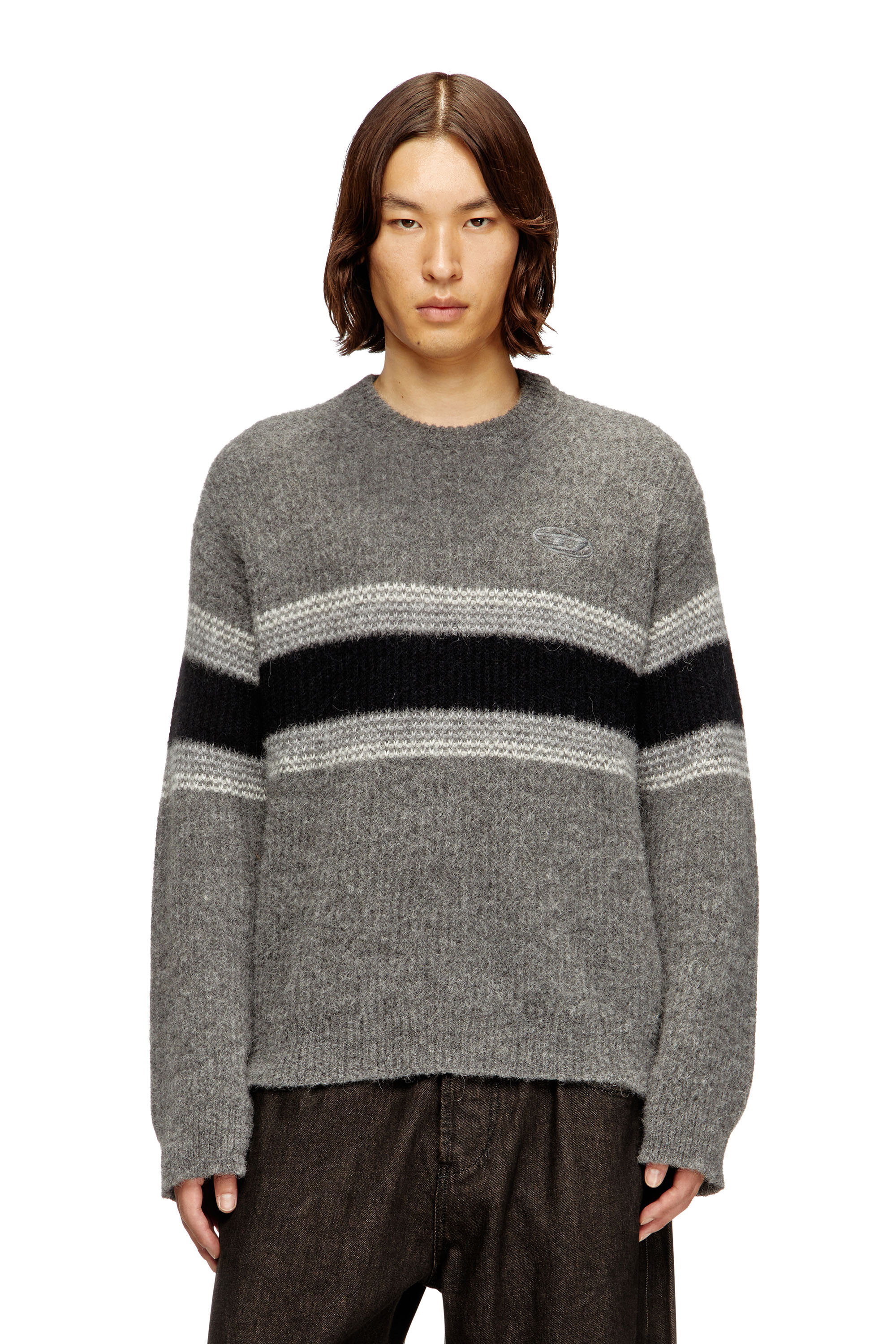 Diesel - K-SOREN, Man's Striped jumper in alpaca blend in Grey/Black - 1
