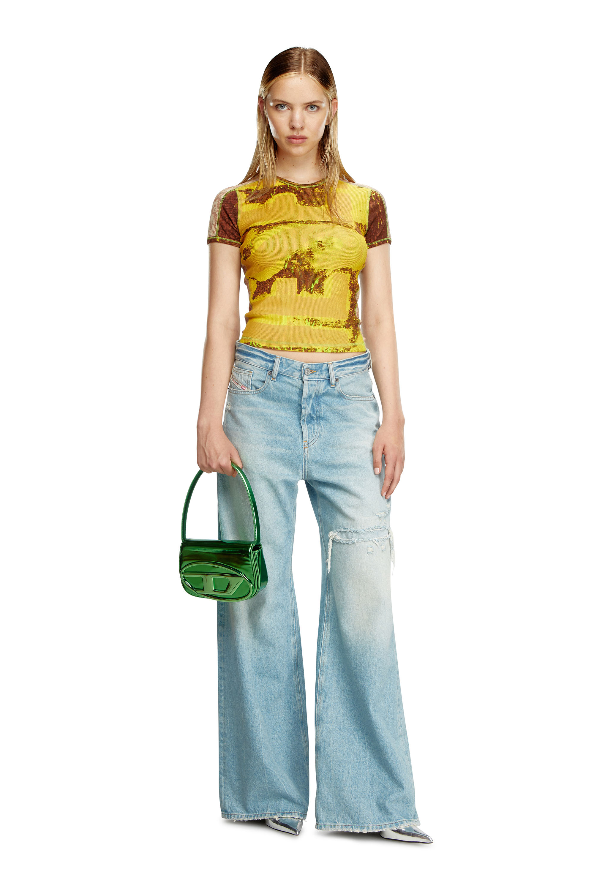 Diesel - 1DR, Woman's 1DR-Iconic shoulder bag in mirrored leather in Green - 1