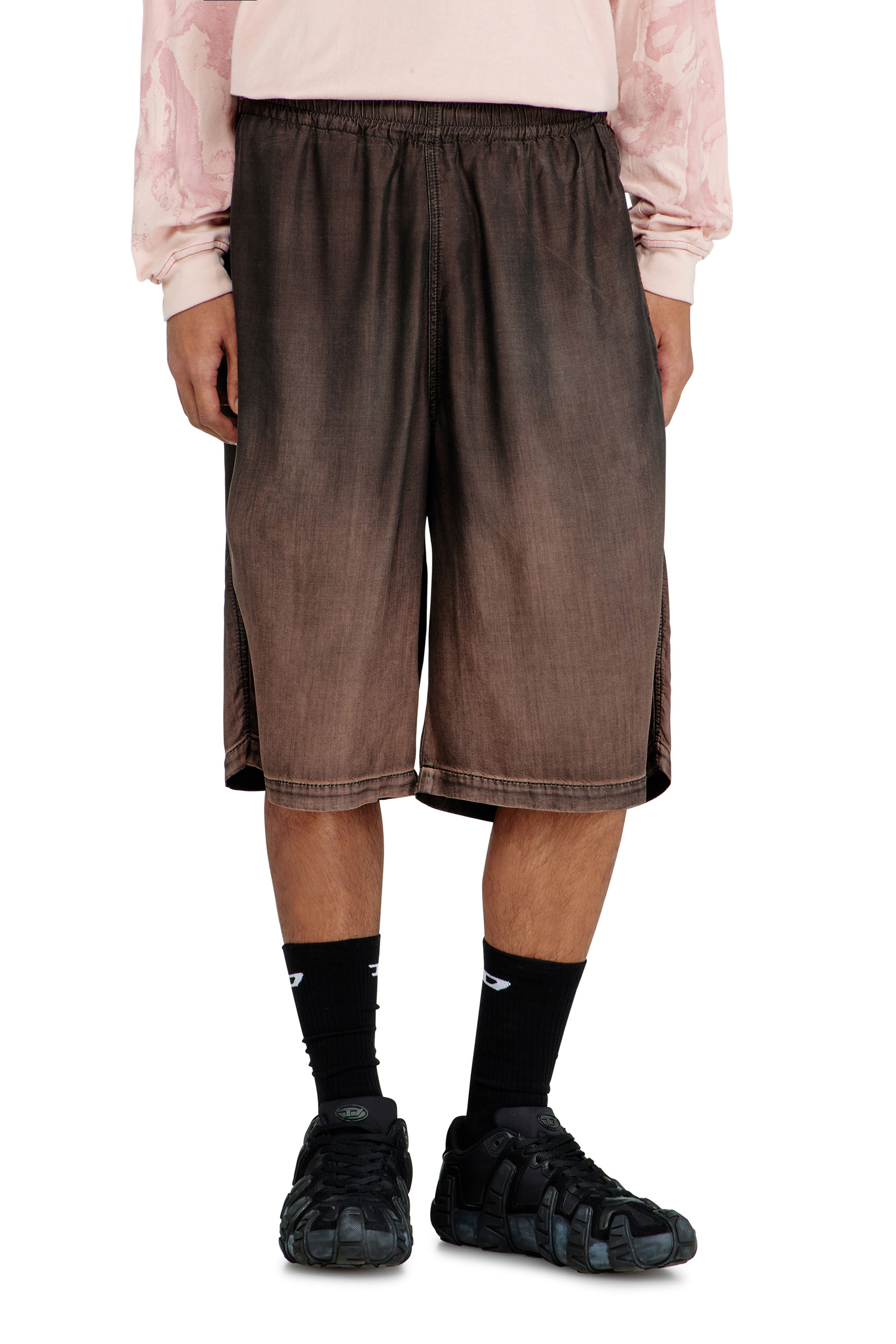 Diesel - D-RODER-SHORT-S, Unisex's Relaxed bermuda shorts in fluid coated denim in Dark Brown - 4