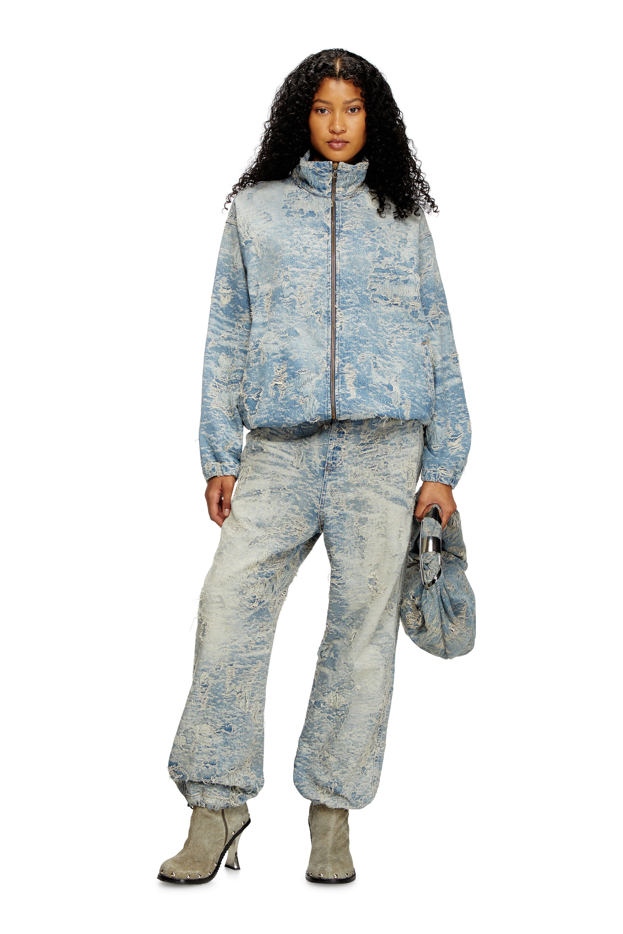 Diesel - D-KRAP-FSF, Unisex's Zip jacket in dirty jacquard denim in Light Blue - 7