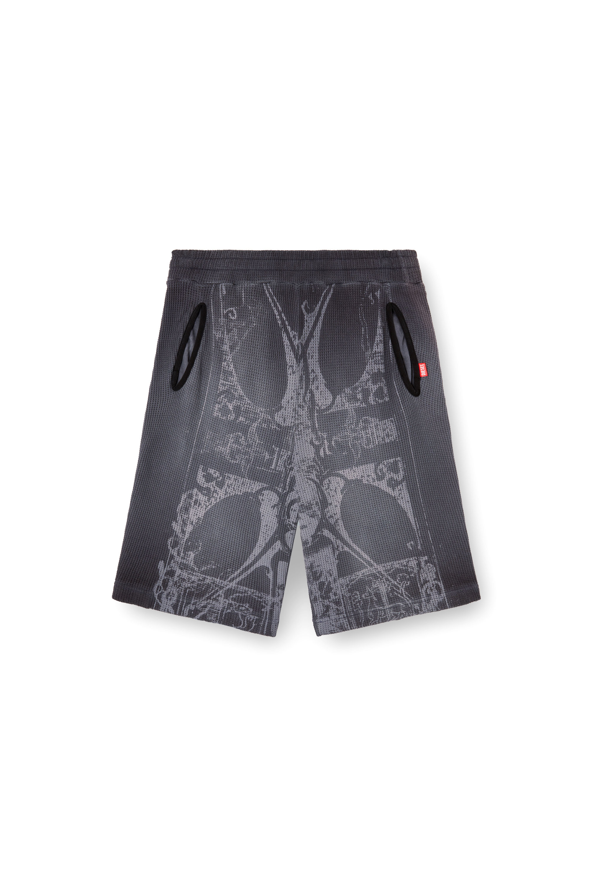 Diesel - P-WARKY-SHORT, Man's Waffle shorts with medieval print in Black - 4