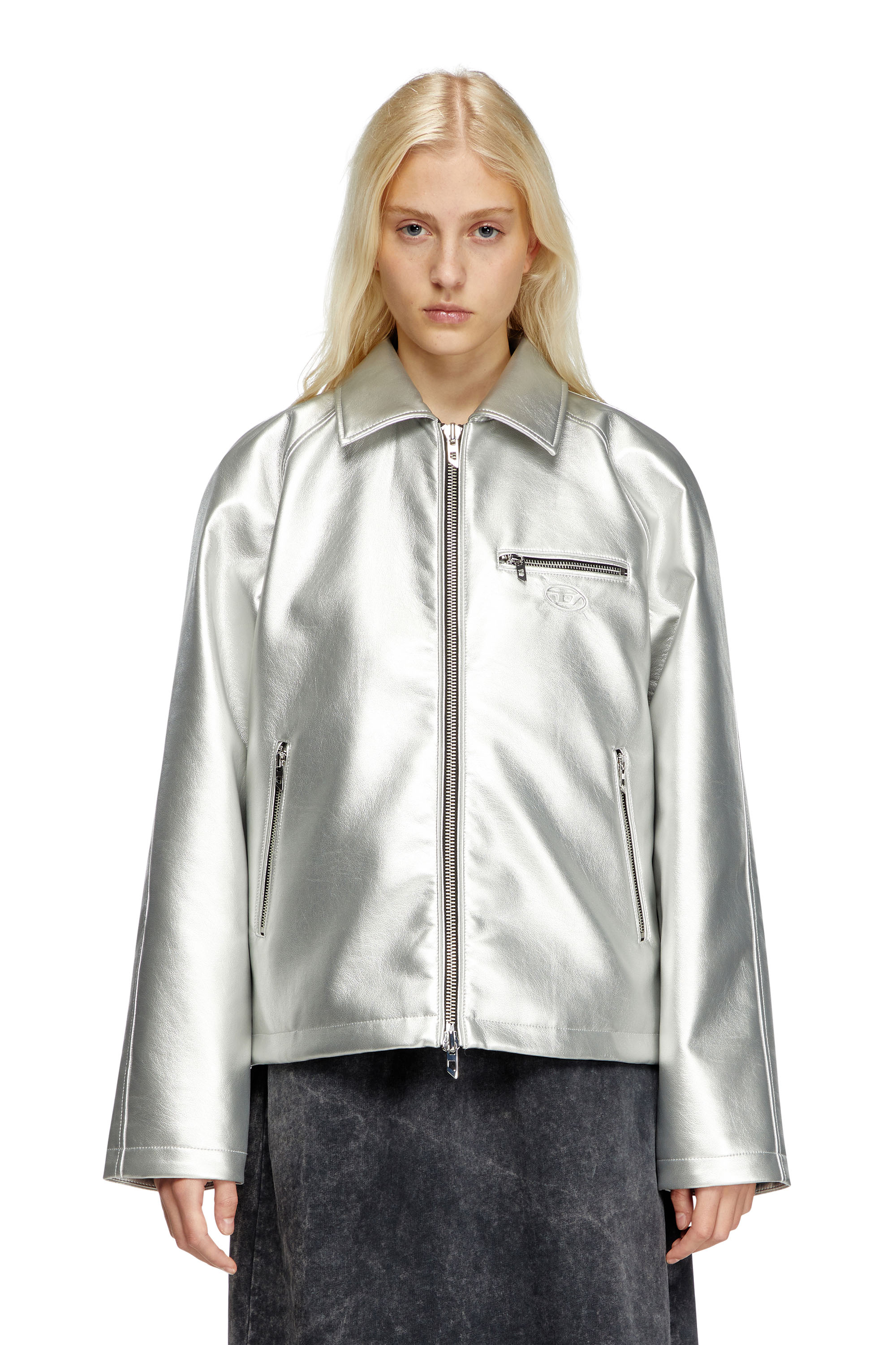 Diesel - J-THOME, Unisex's Metallic coach jacket in Silver - 1