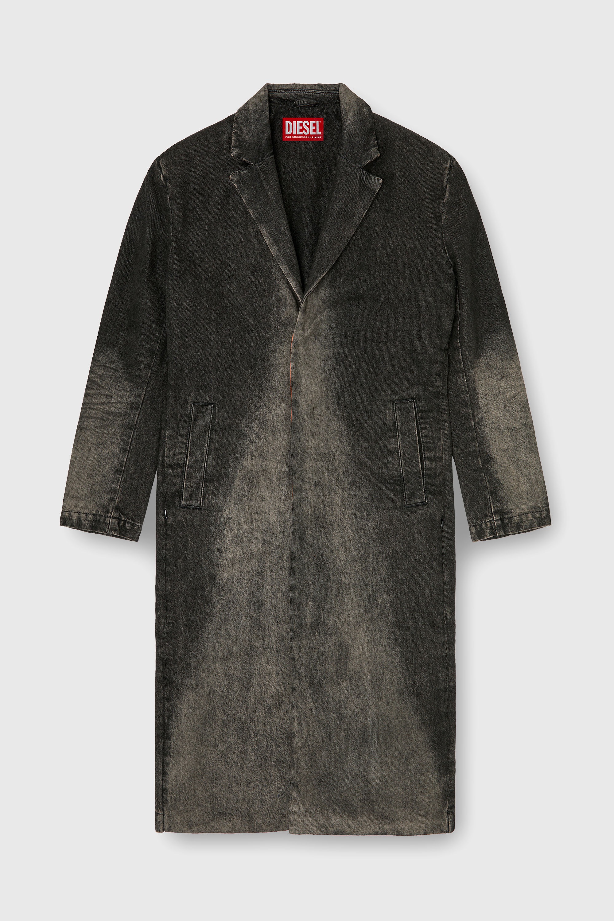Diesel - D-IANCH-FSJ, Unisex's Long coat in dirty-effect denim in Black - 2
