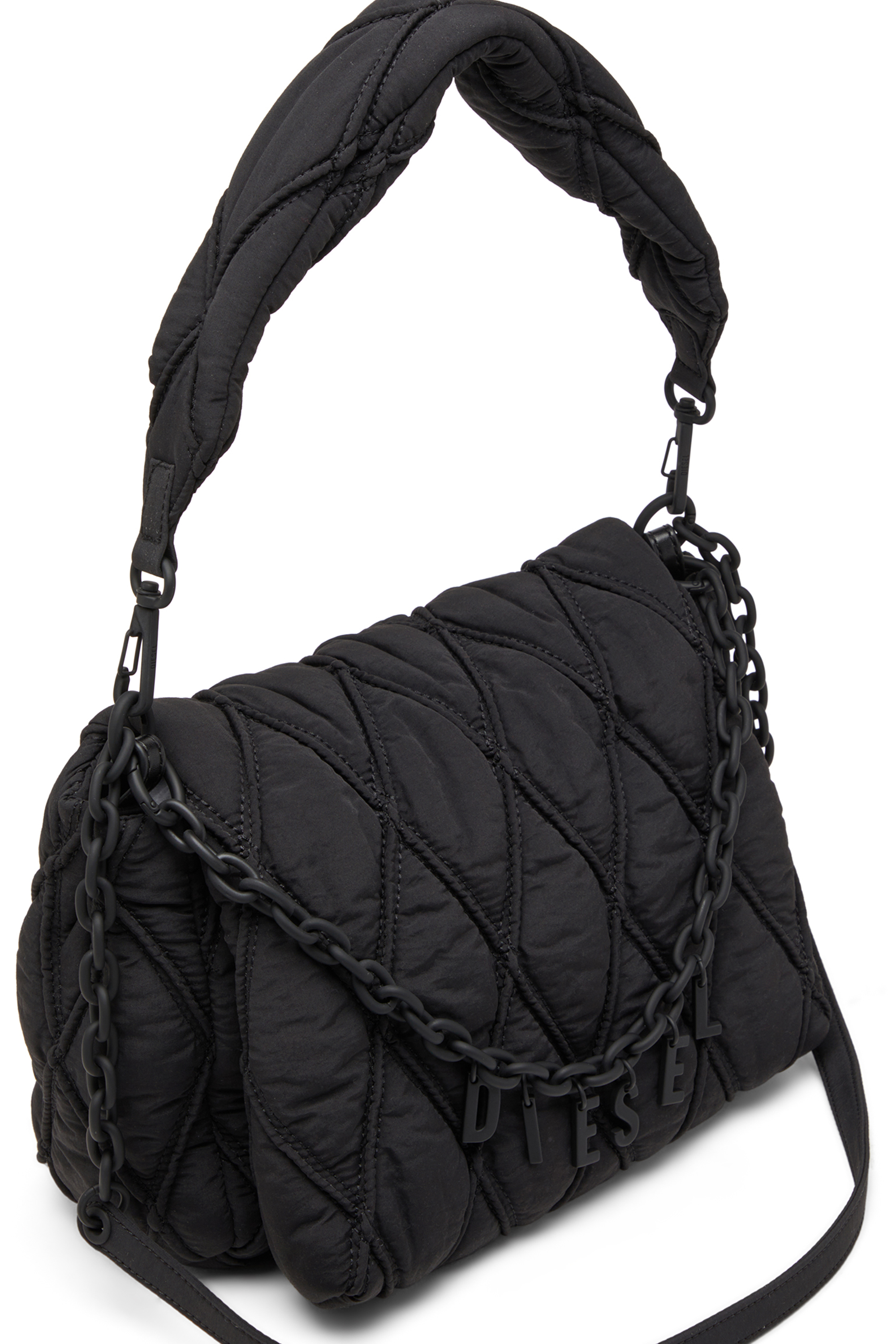 Diesel - CHARM-D SHOULDER M, Woman's Charm-D M-Shoulder bag in quilted nylon in Black - 3